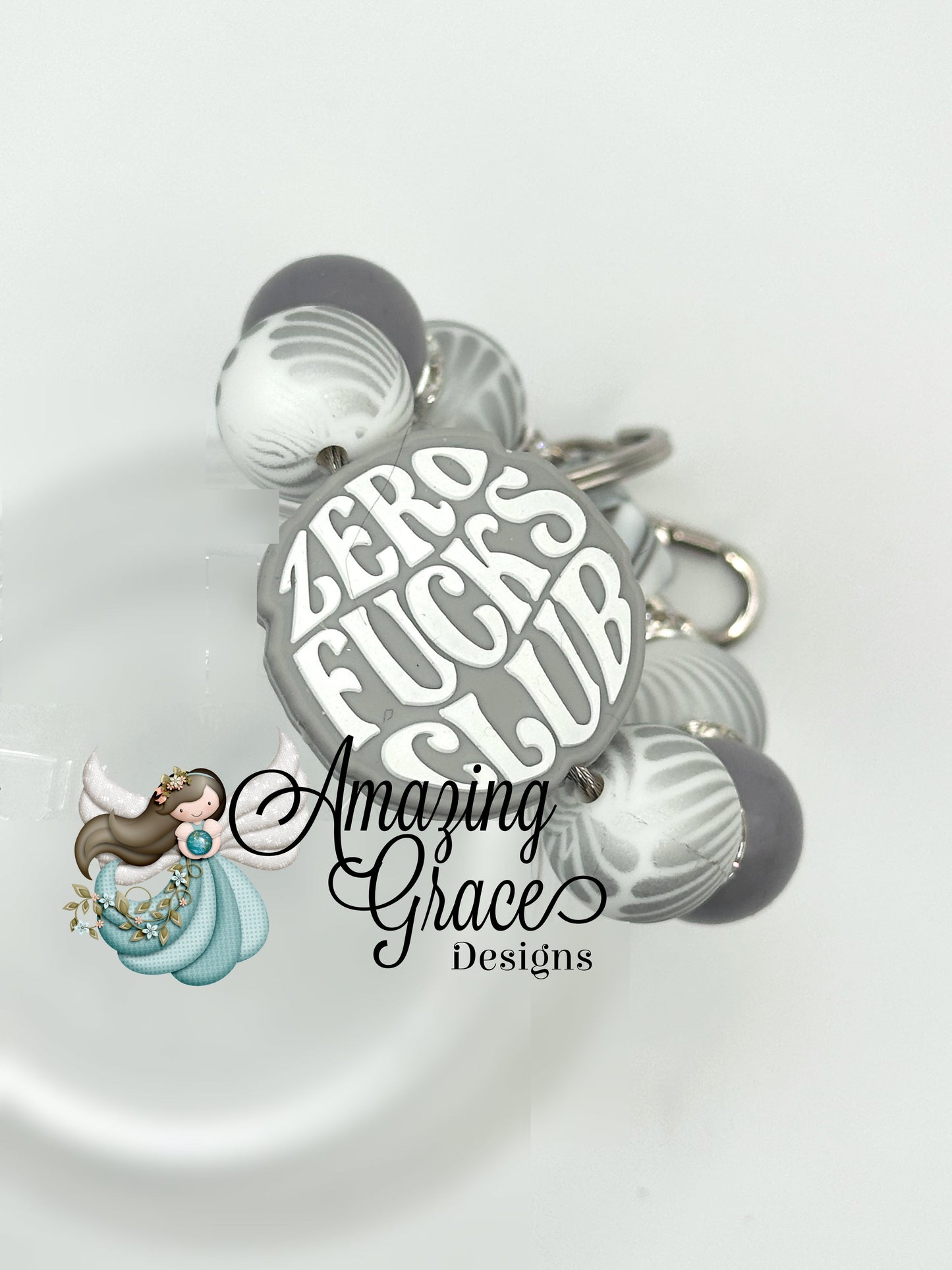 Zero F's Club - Grey & White Beaded Keychain