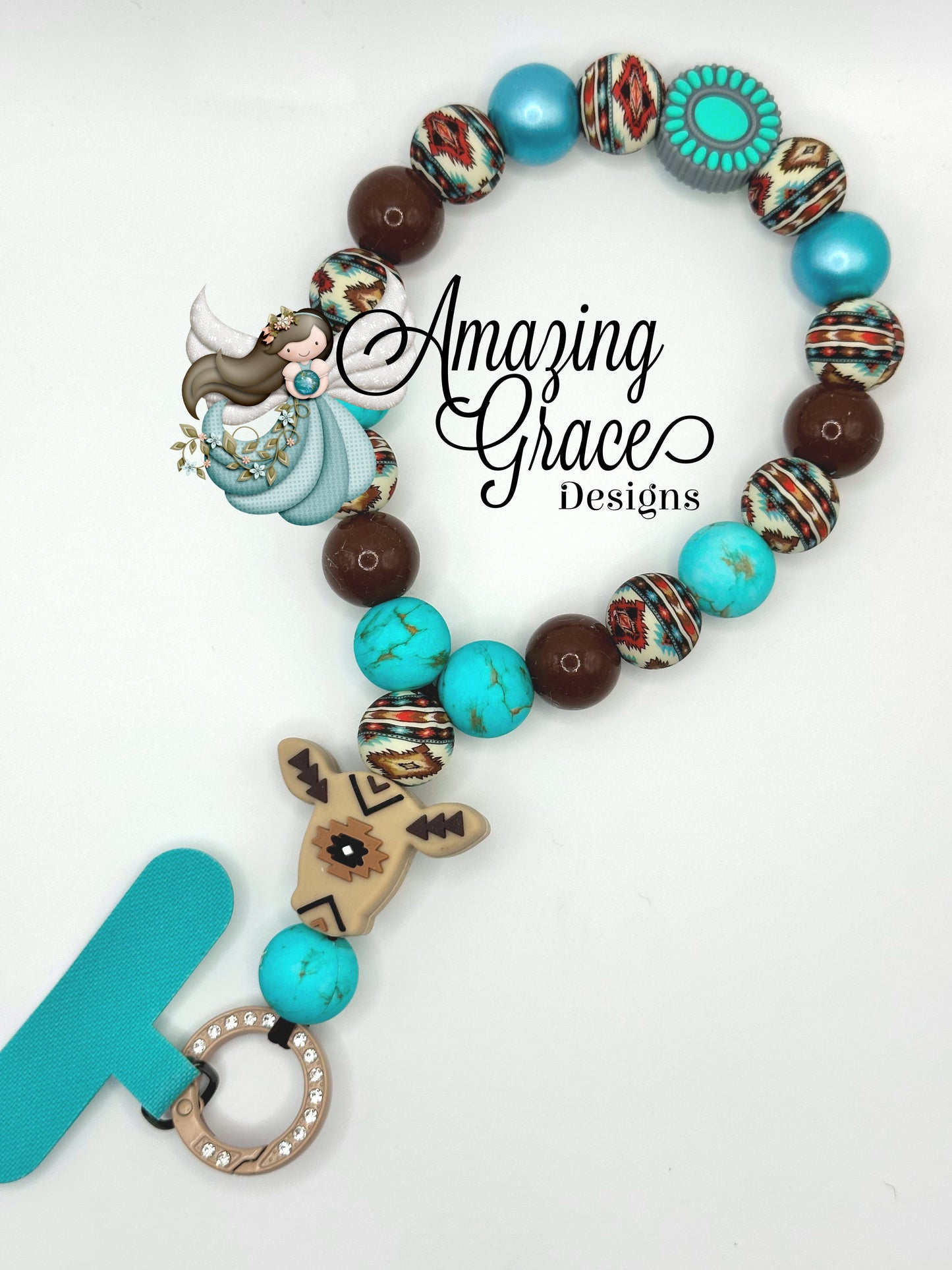 Turquoise & Aztec Cow Print Silicone Cell Phone Wristlet