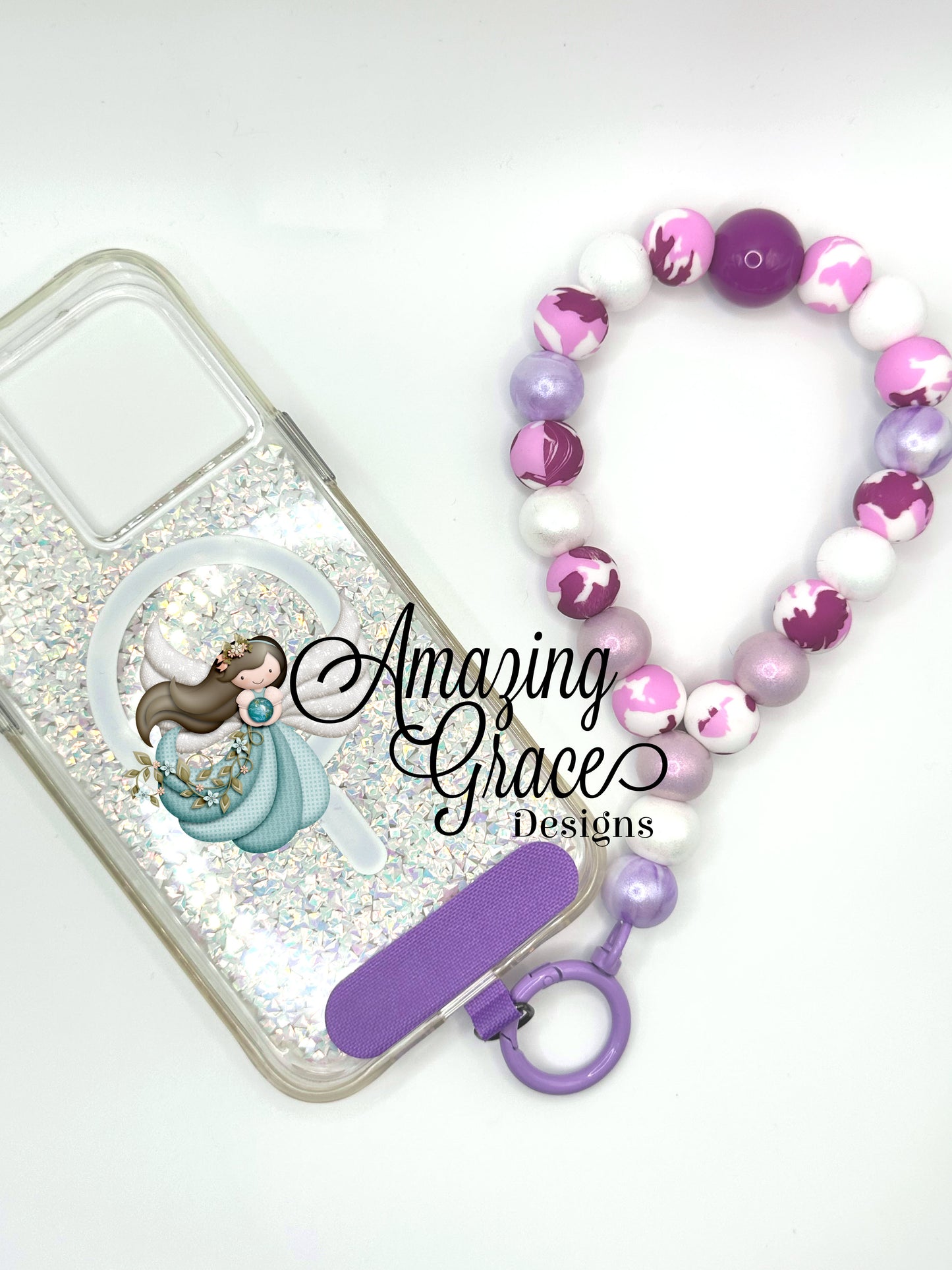 Purple & Pink Camo Silicone Cell Phone Wristlet