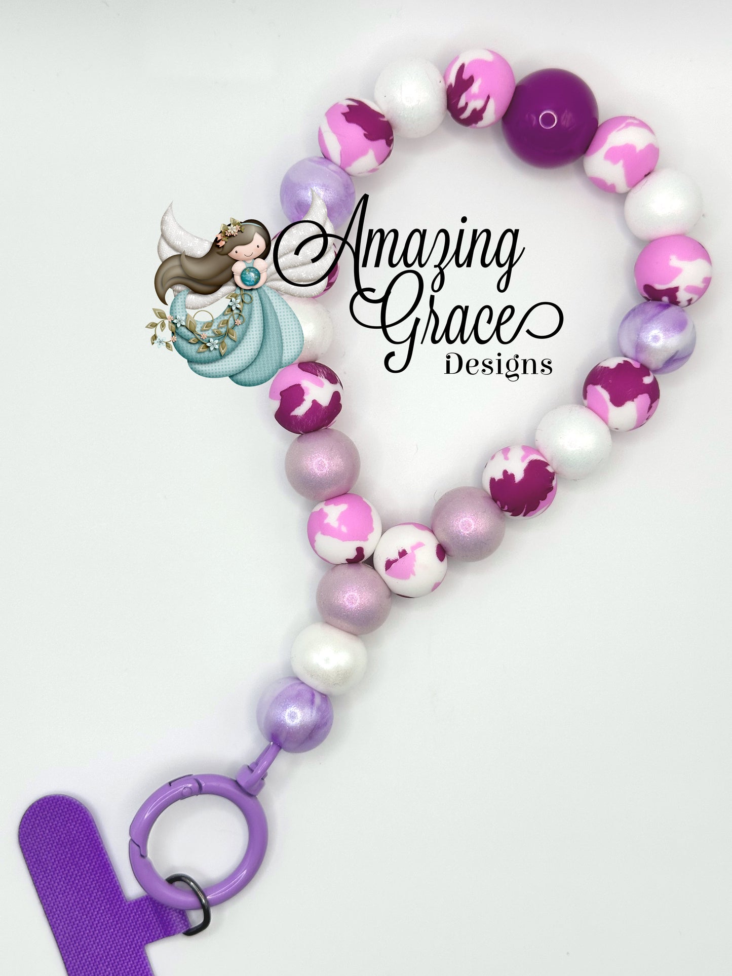 Purple & Pink Camo Silicone Cell Phone Wristlet