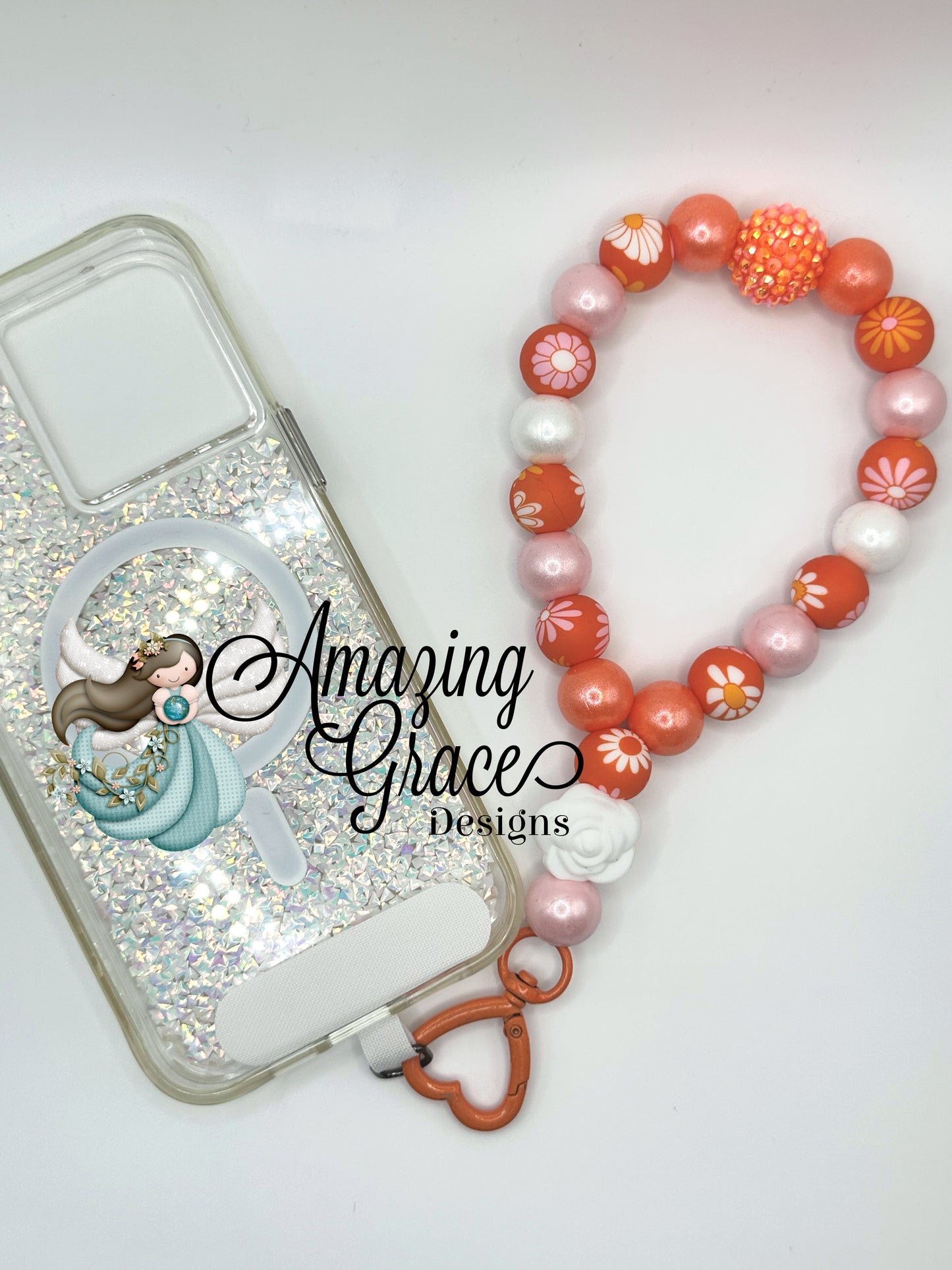 Sweet Blossom Orange & Pink Floral Silicone Cell Phone Wristlet