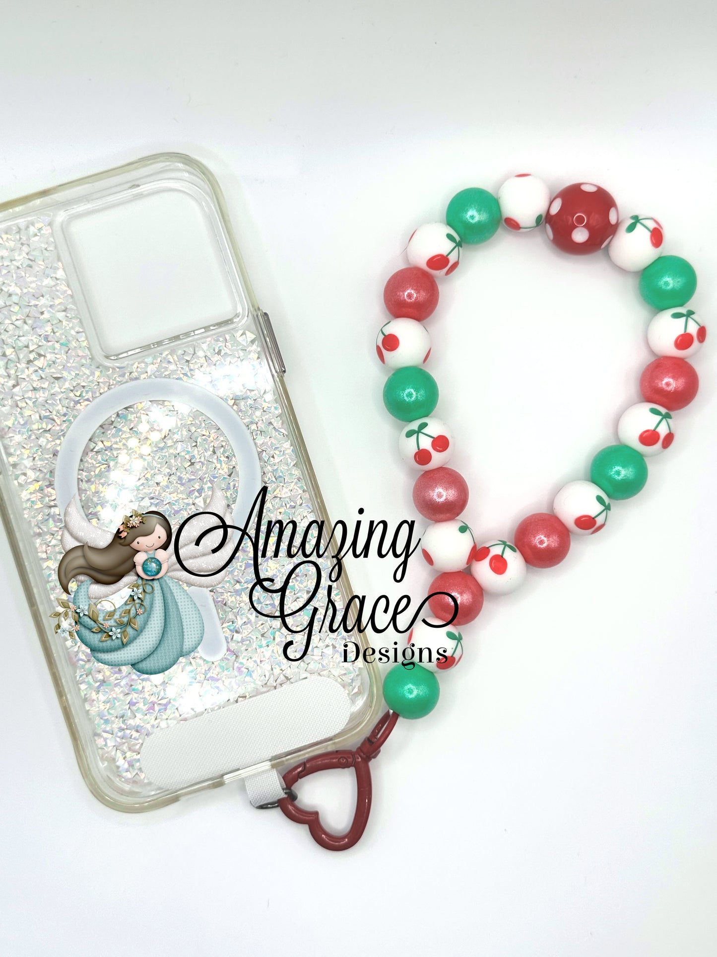 Sweet Cherry Red & Green Silicone Cell Phone Wristlet