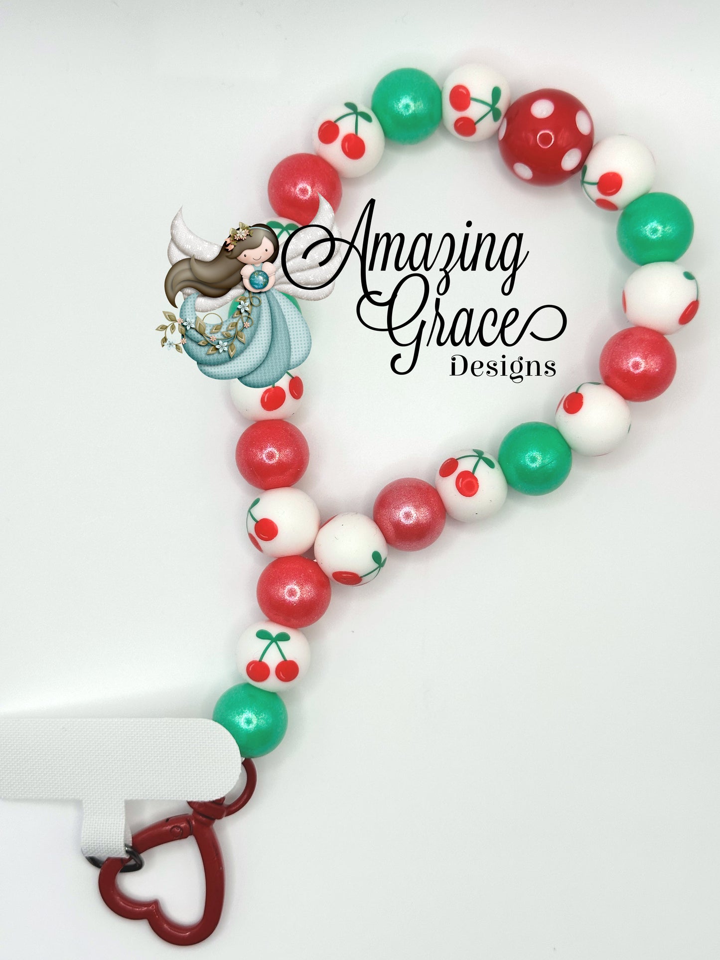 Sweet Cherry Red & Green Silicone Cell Phone Wristlet