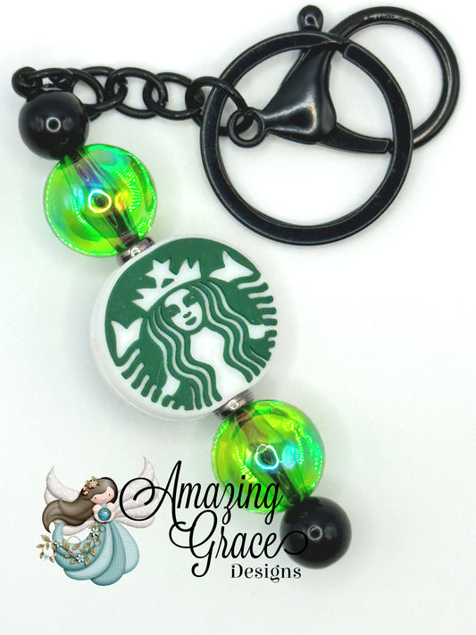 Emerald Green Beaded Coffee Lover Keychain