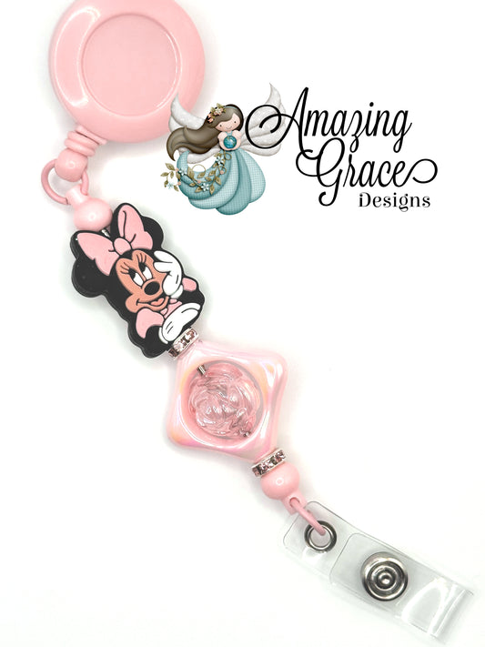 Pink Bow Mouse Retractable Badge Reel