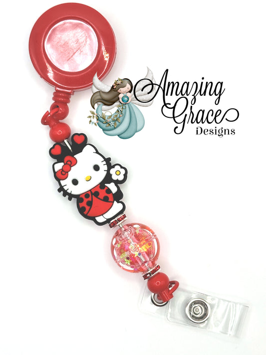 Adorable Red Ladybug Kitty Retractable Badge Reel