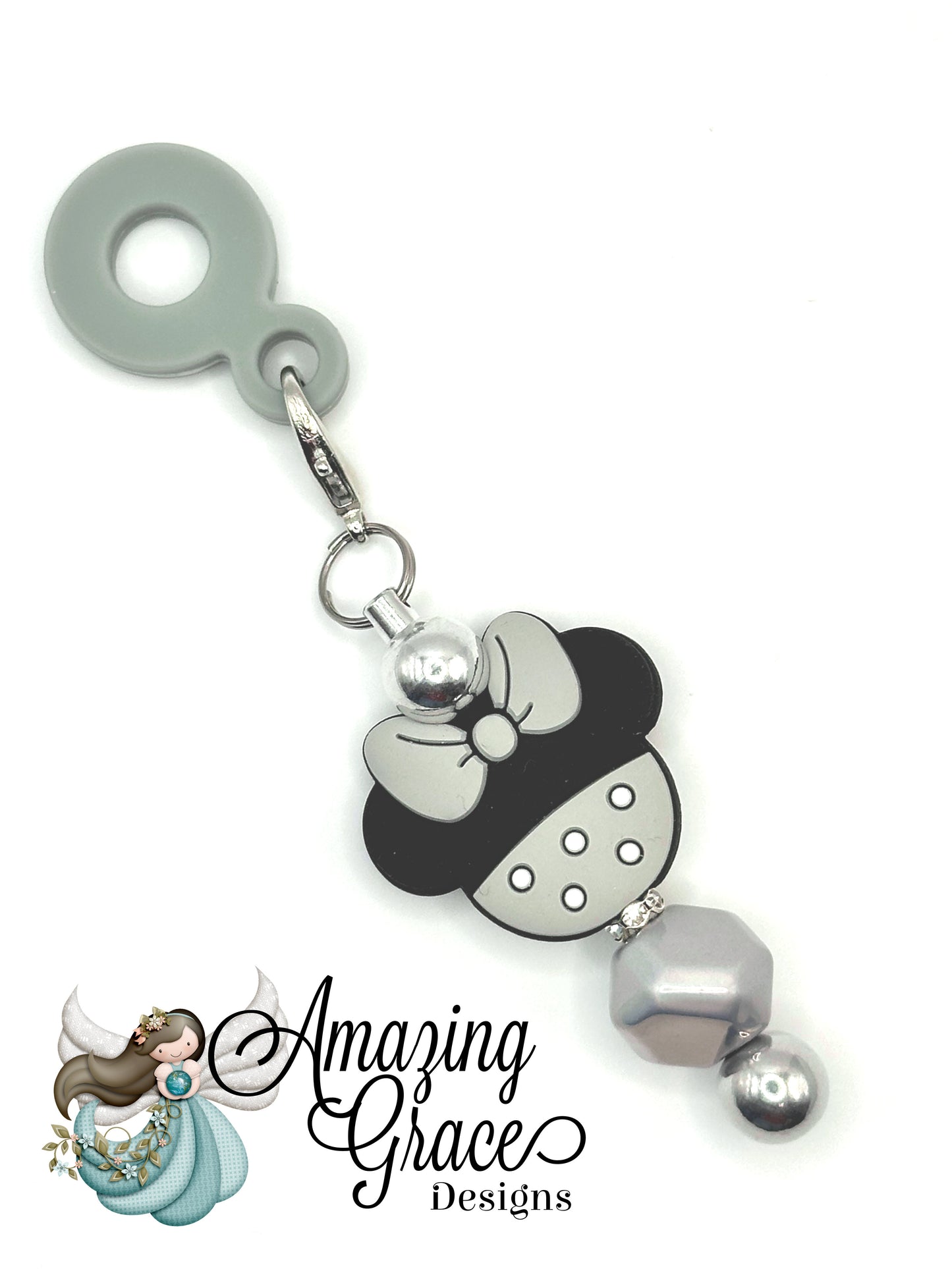 Grey & Black Bow Mouse Tumbler Straw Charm