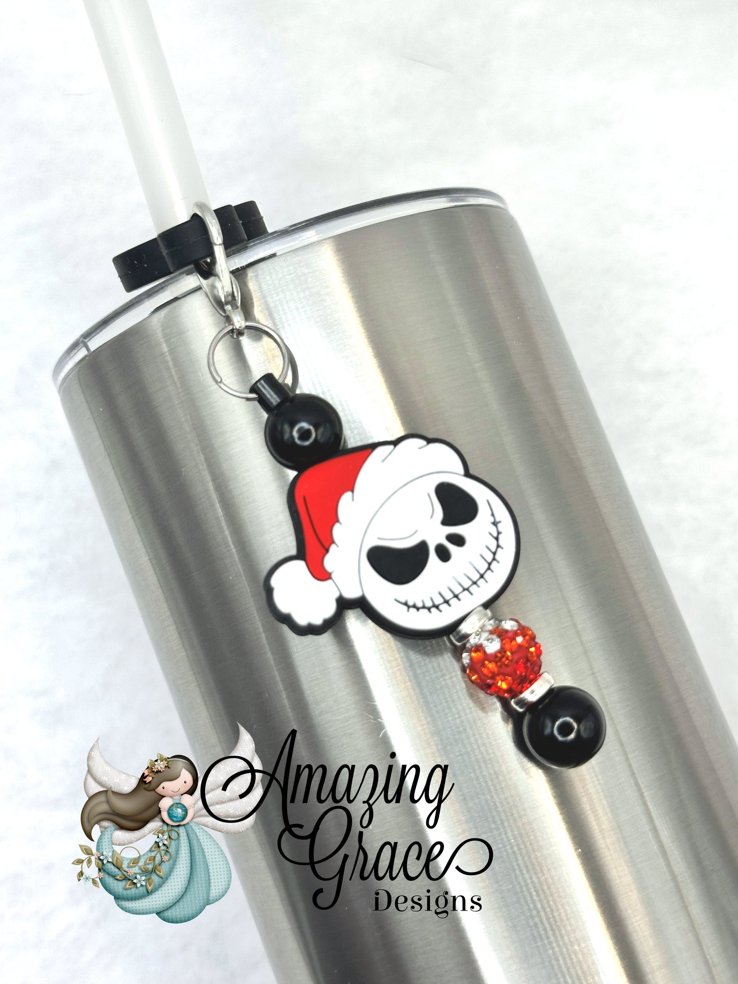 Festive Skeleton Character Tumbler Straw Charm