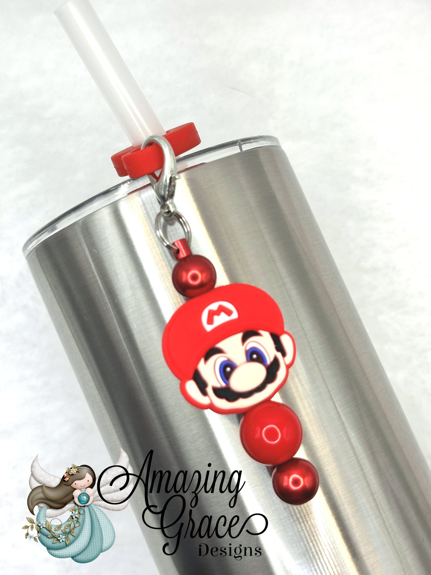 Red Plumber Hero Tumbler Straw Charm