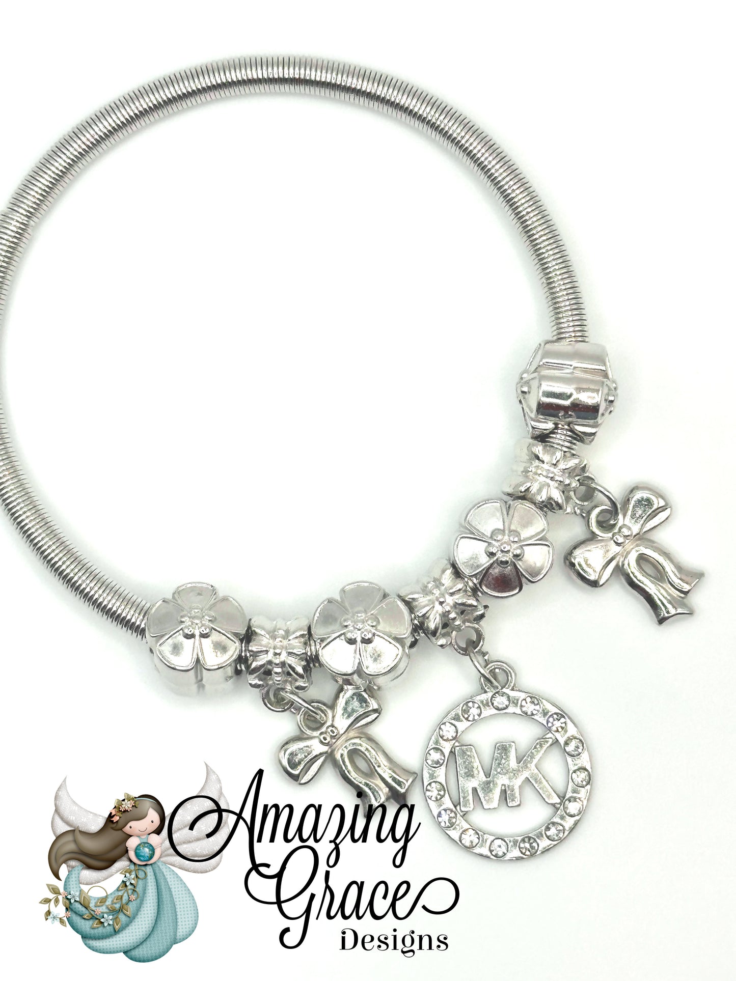 Purple Flower Blossom Keychain & Charm Bracelet Set