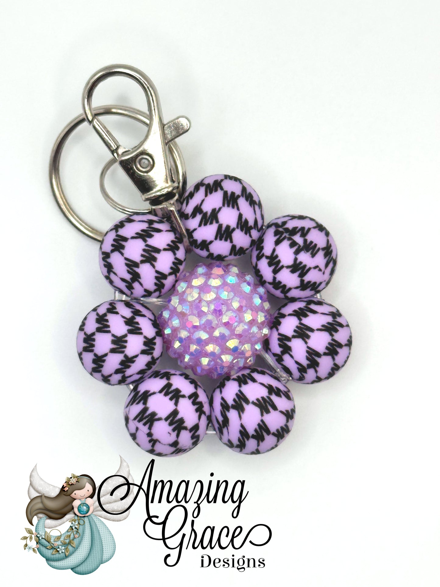 Purple Flower Blossom Keychain & Charm Bracelet Set