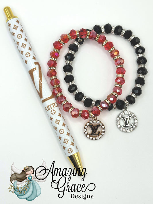 Elegant Monogrammed Pen and Bracelet Set