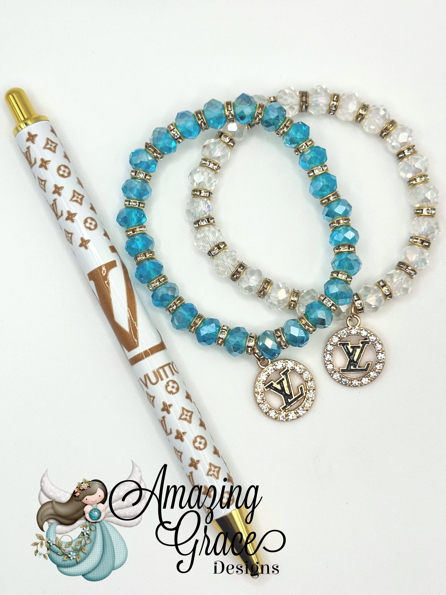 Azure and Crystal Pen and Bracelet Duo