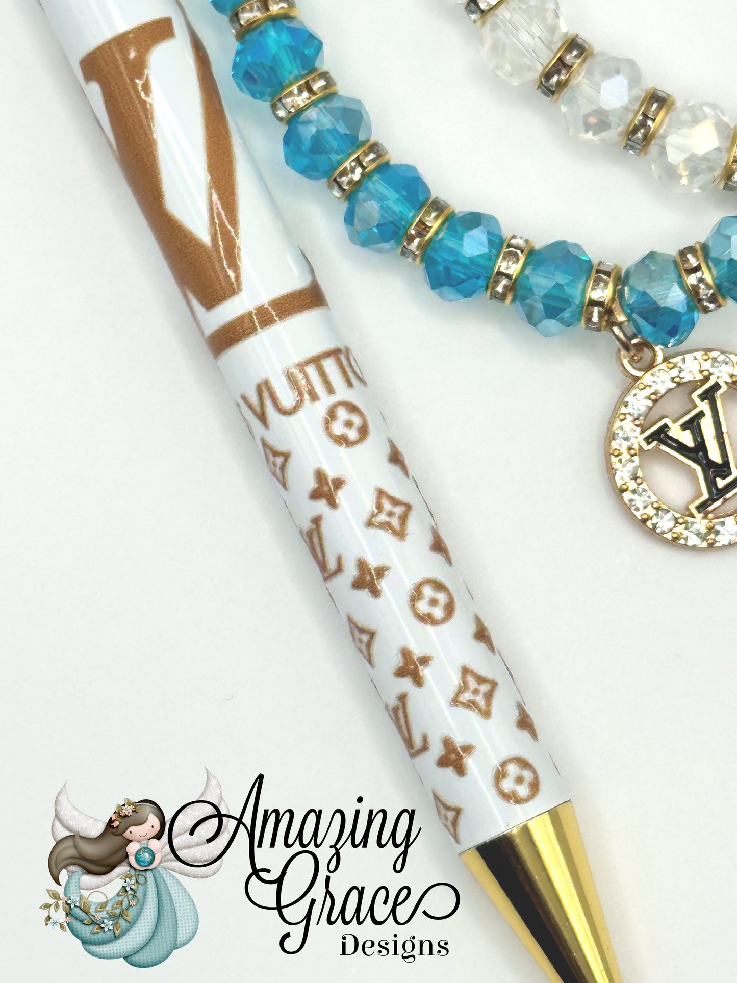 Azure and Crystal Pen and Bracelet Duo