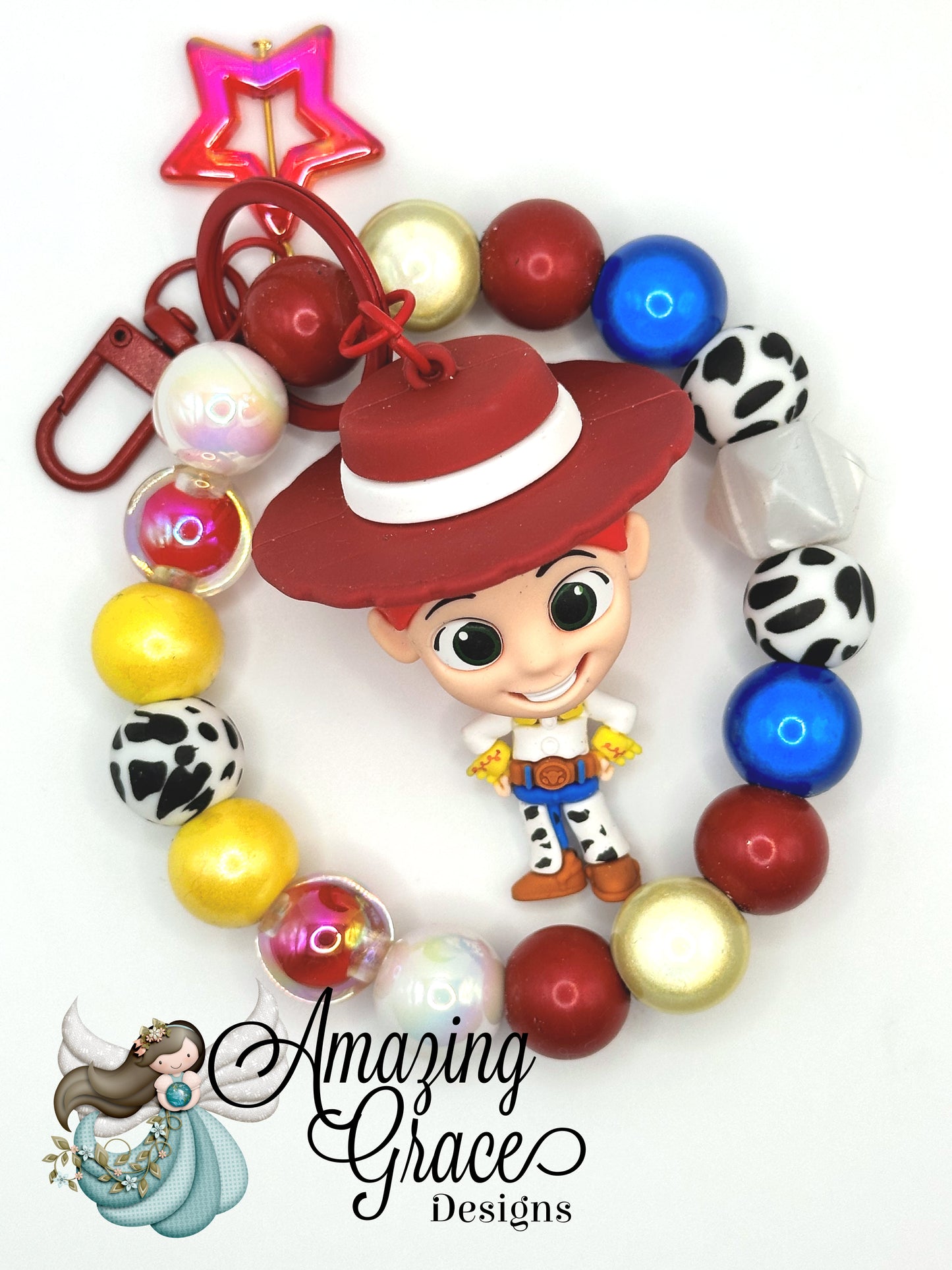 Whimsical Cowgirl Beaded Keychain Bracelet