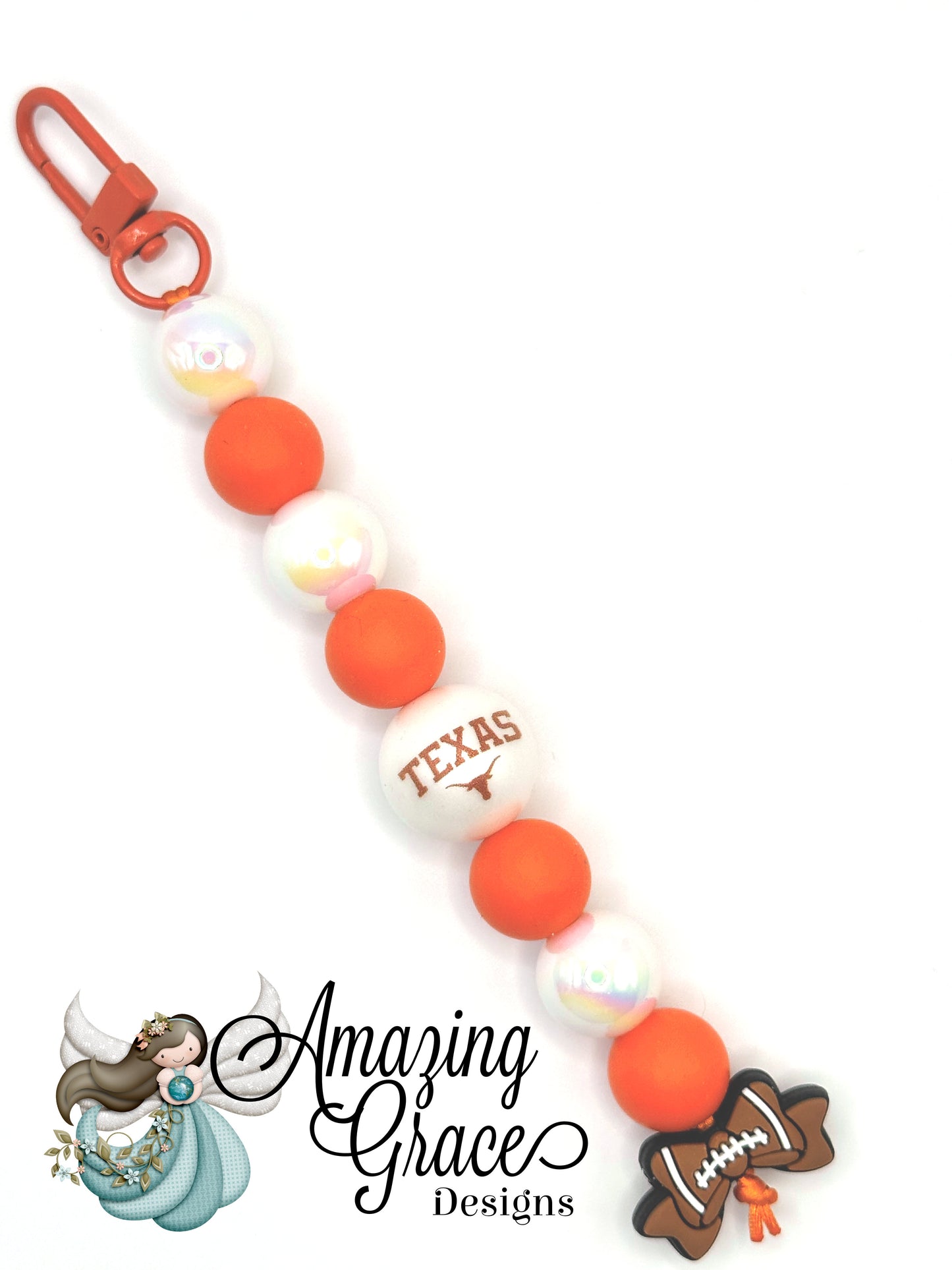 Spirit Orange & White Football Bow Charm