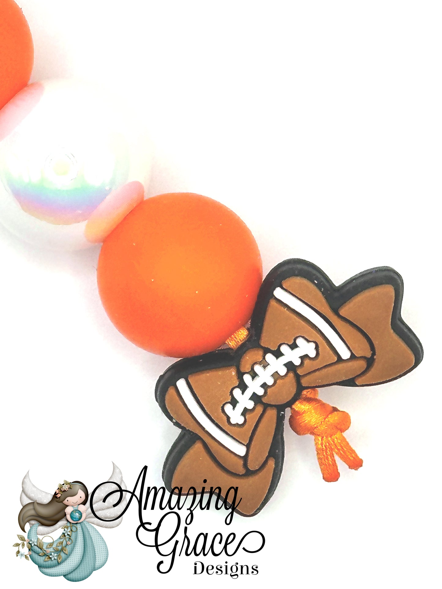Spirit Orange & White Football Bow Charm