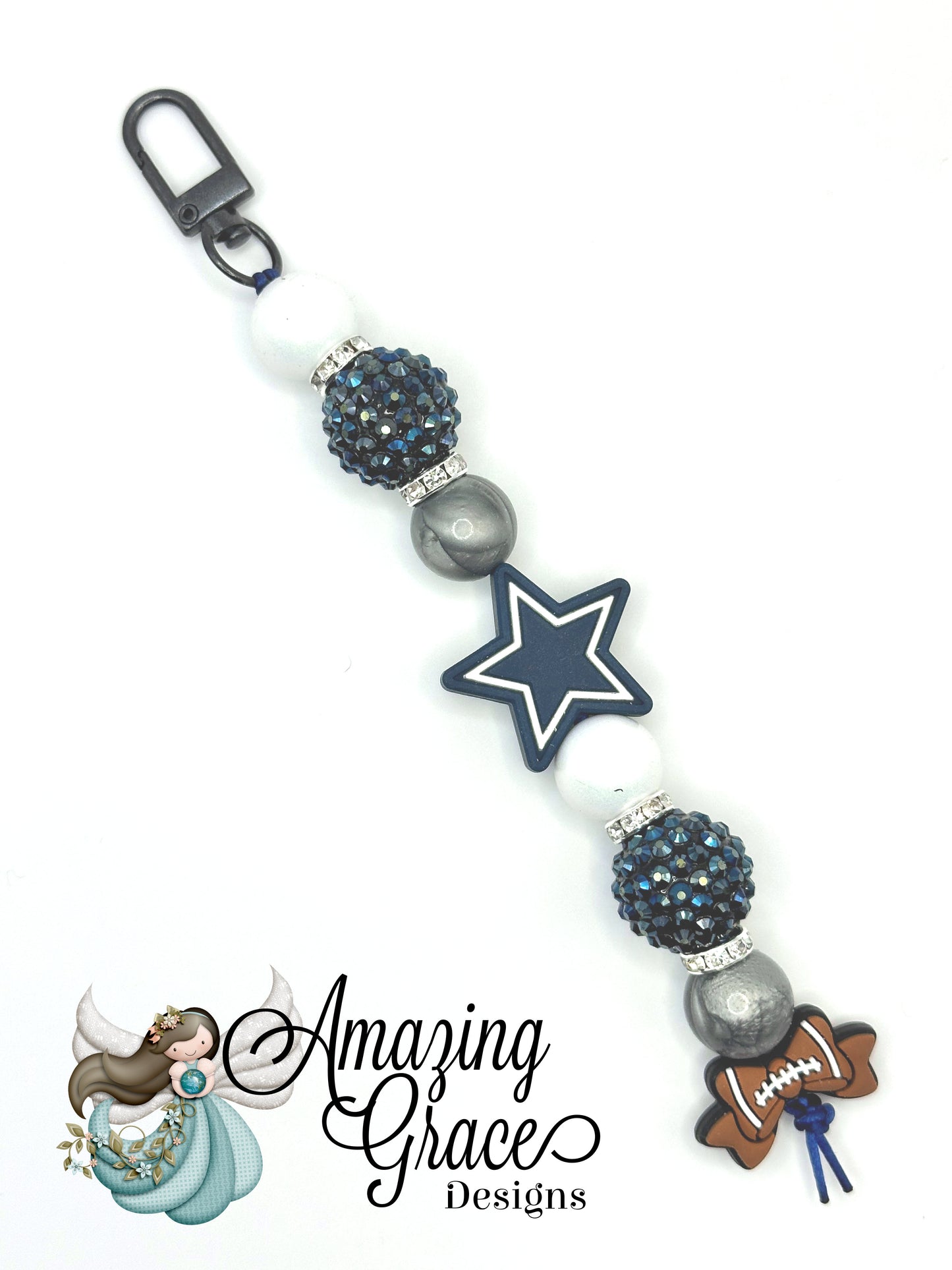 Football Fan Star Charm - Blue, Silver & White
