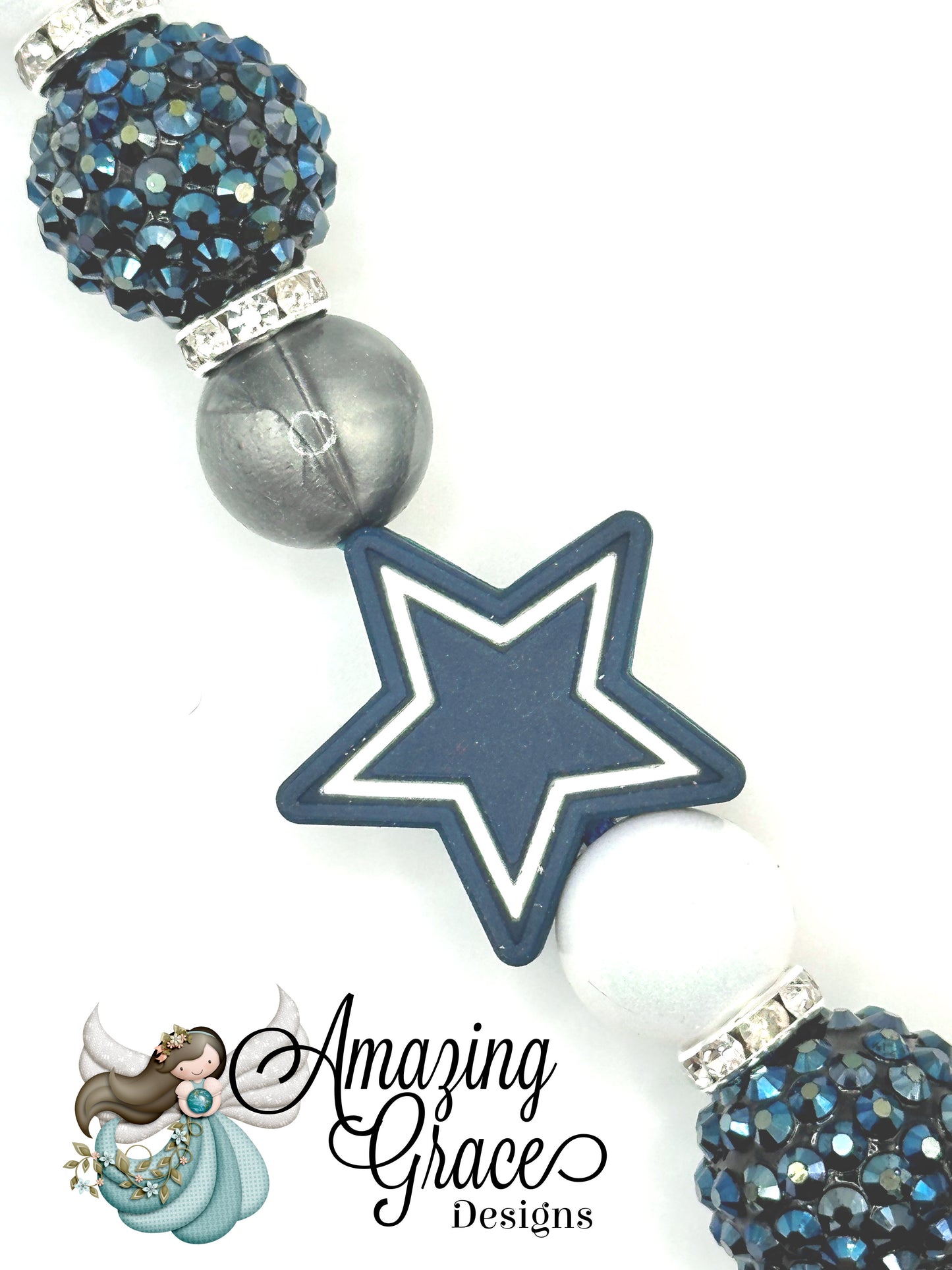 Football Fan Star Charm - Blue, Silver & White