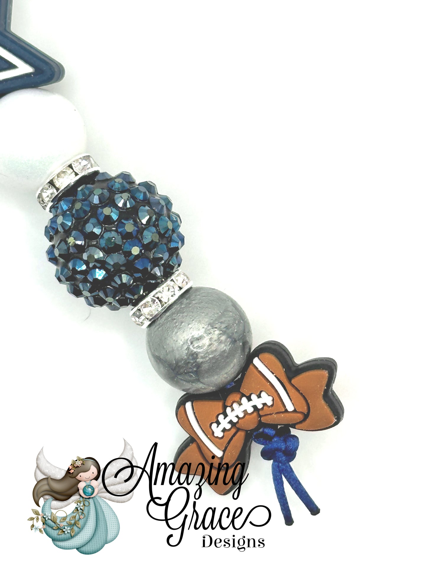 Football Fan Star Charm - Blue, Silver & White