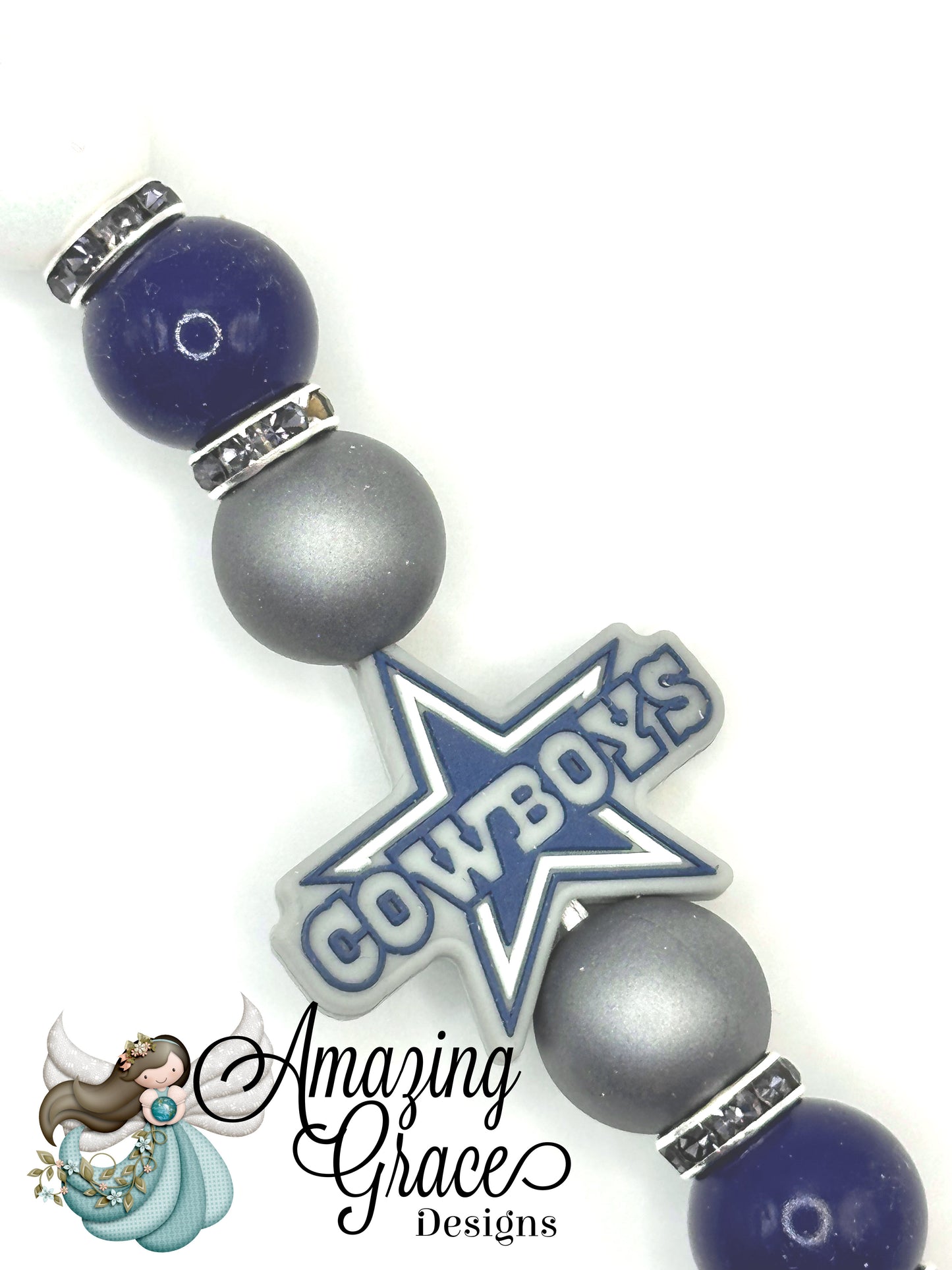 Game Day Star & Bow Keychain - Silver, Blue, White
