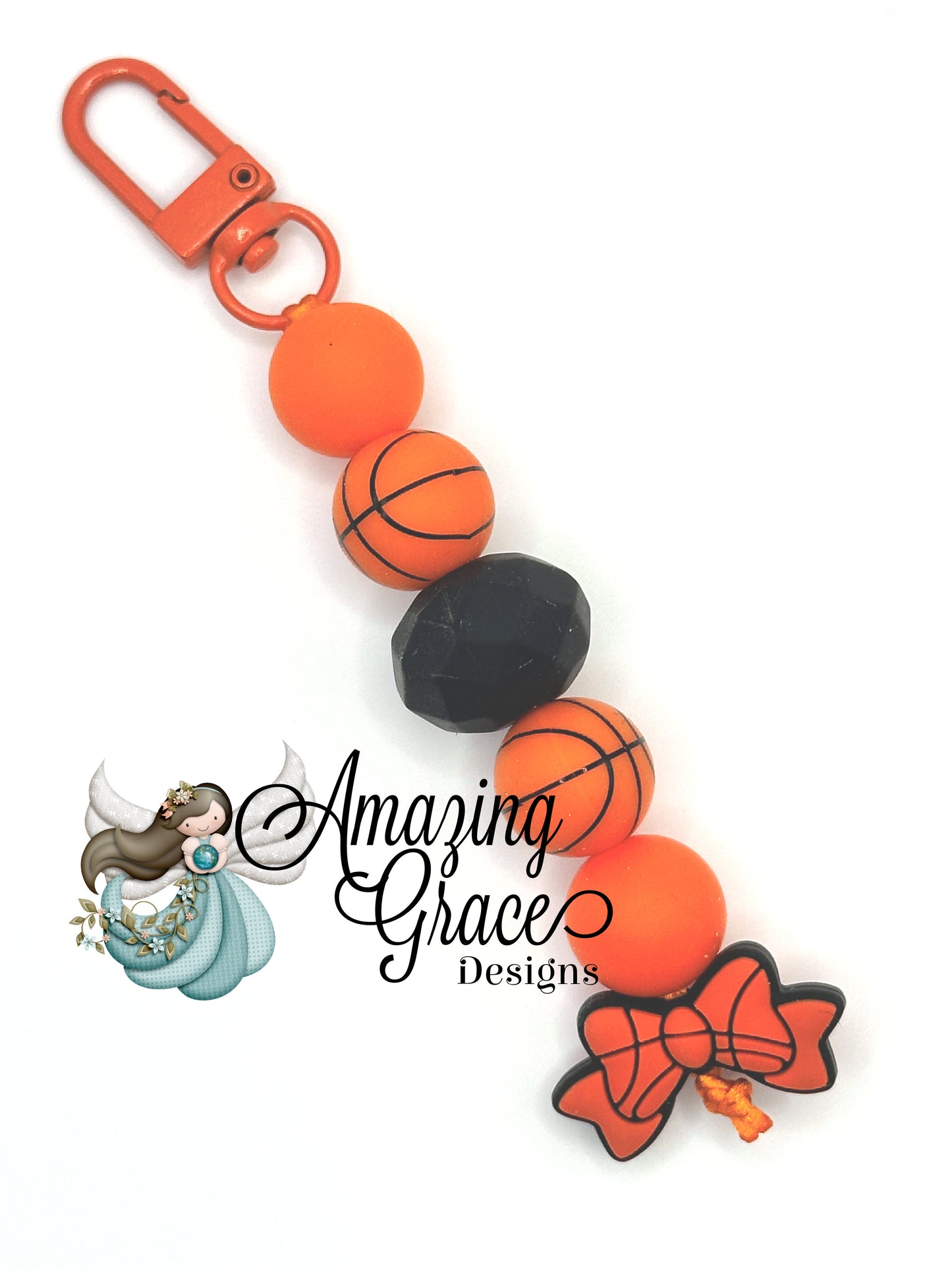 Dribble & Delight Basketball Bow Charm Keychain - Orange & Black Swish!