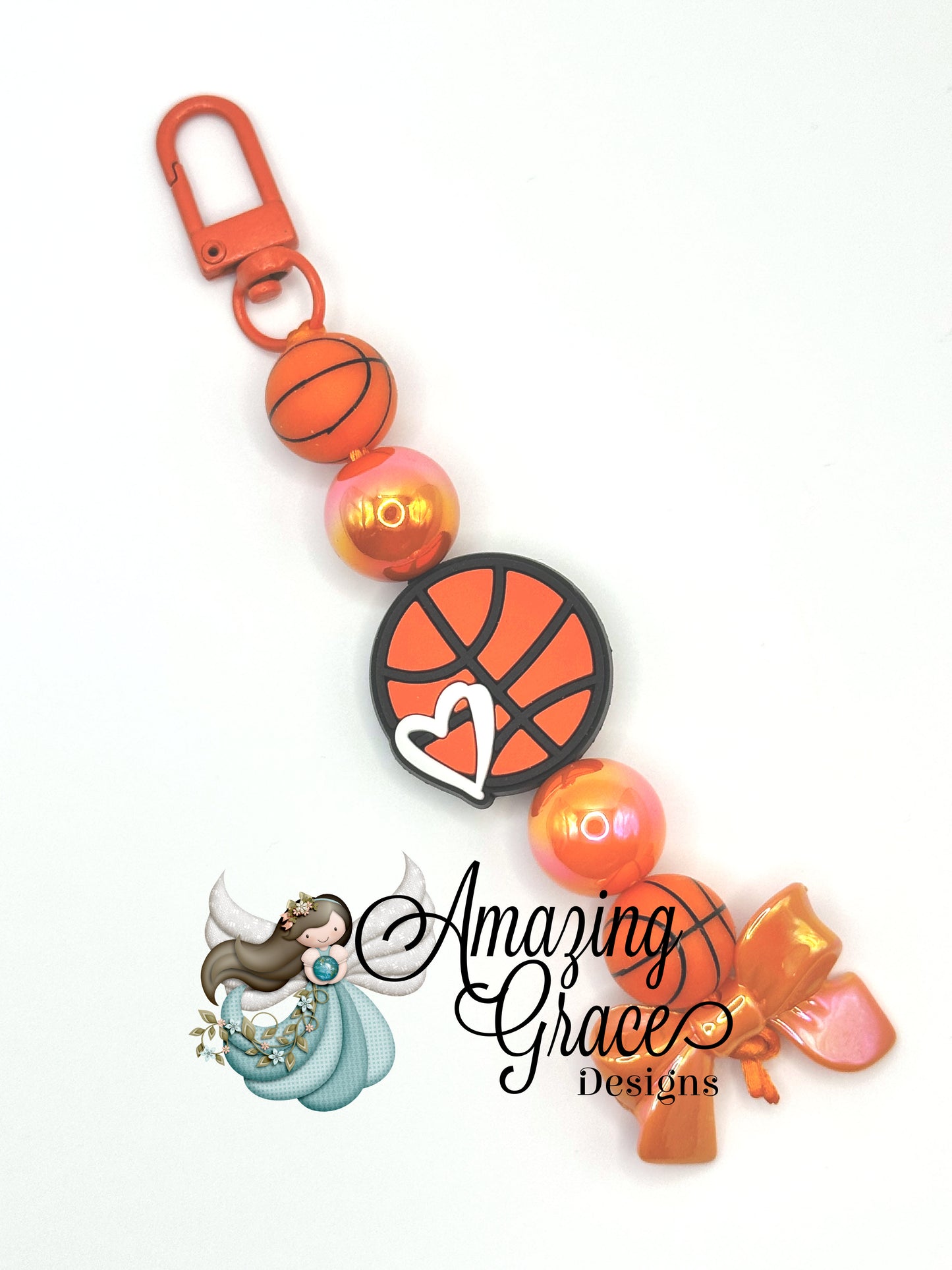 Orange Crush Basketball Fan Charm - Hoop Heart Keychain!
