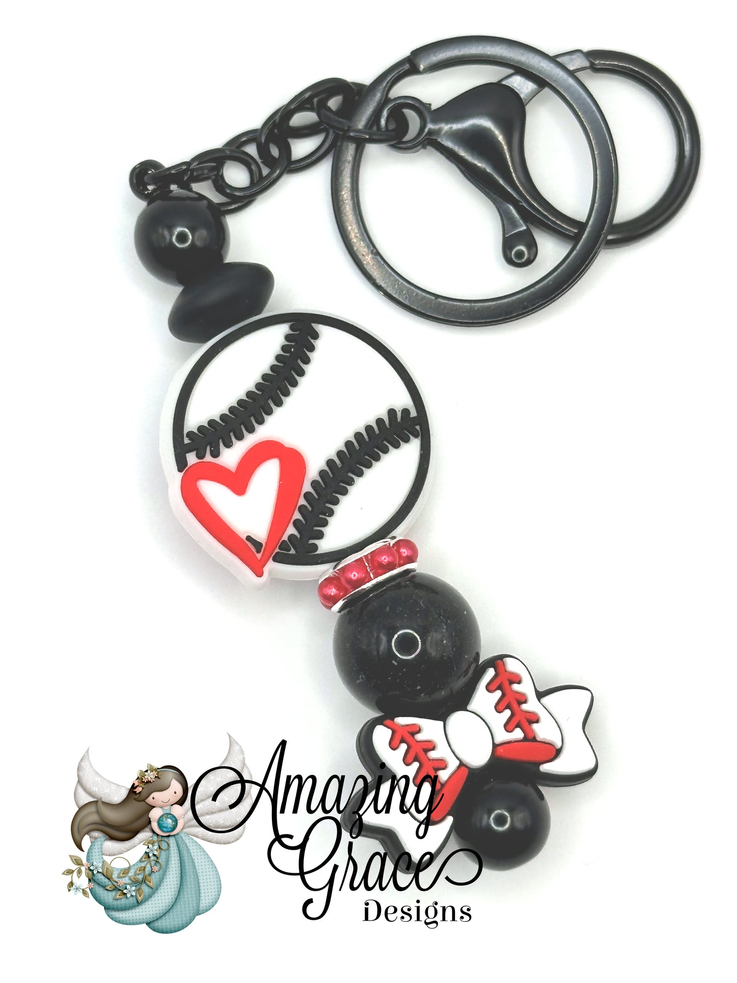 Baseball Heart & Stitched Bow Charm - Ultimate Fan Keychain!