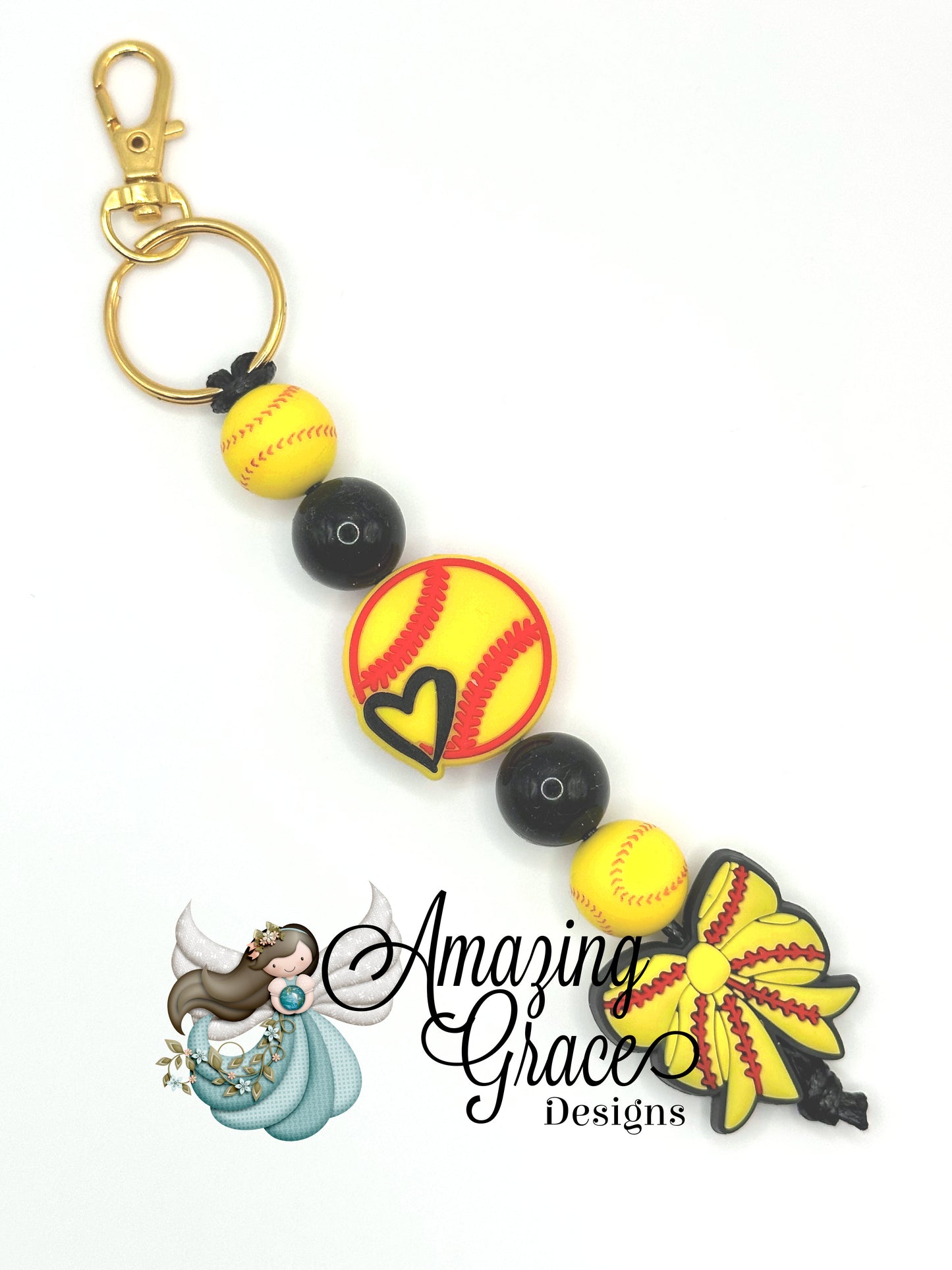 Softball Spirit Charm - Heart & Bow Keychain!