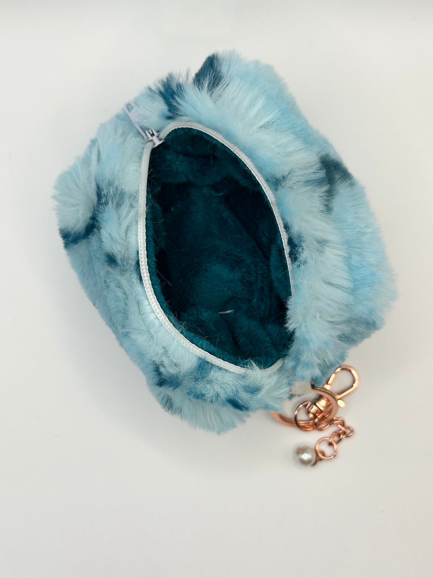 Ocean Dreams Minky Mini Pouch - Plush Blue Patterned Organizer with Clip