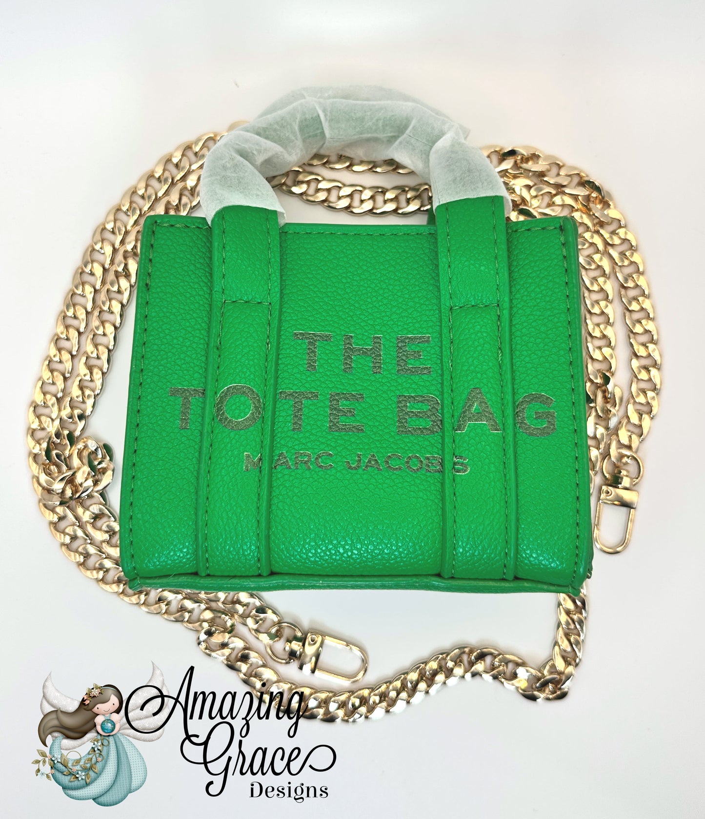 Miniature Green Crossbody Tote with Gold Chain