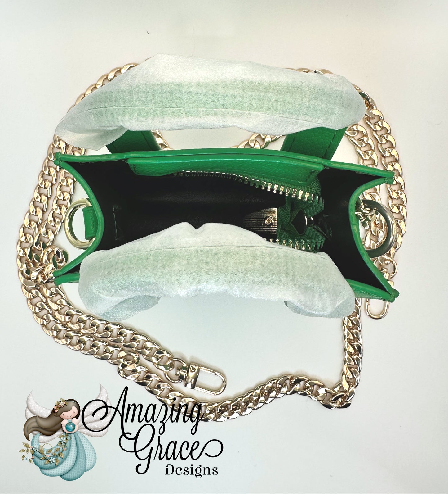 Miniature Green Crossbody Tote with Gold Chain
