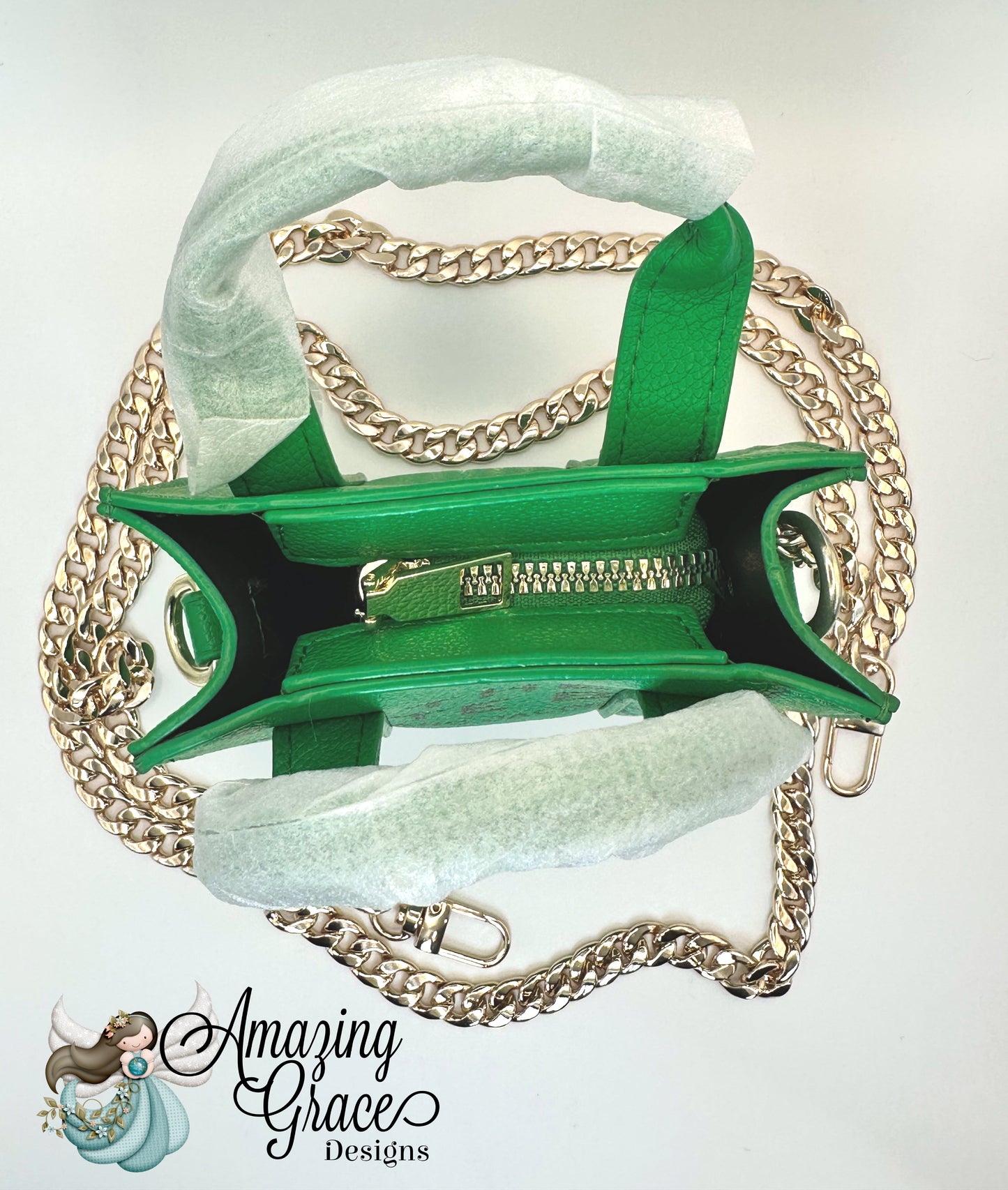 Miniature Green Crossbody Tote with Gold Chain