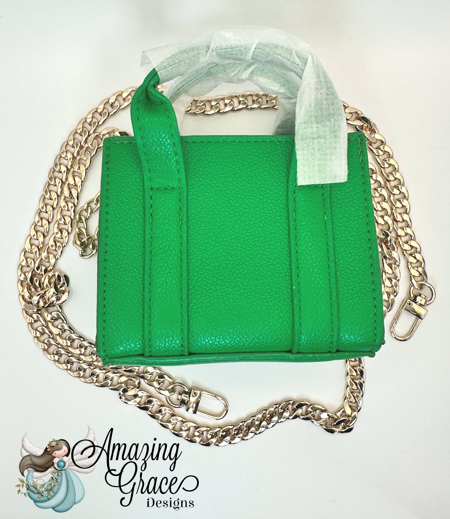 Miniature Green Crossbody Tote with Gold Chain