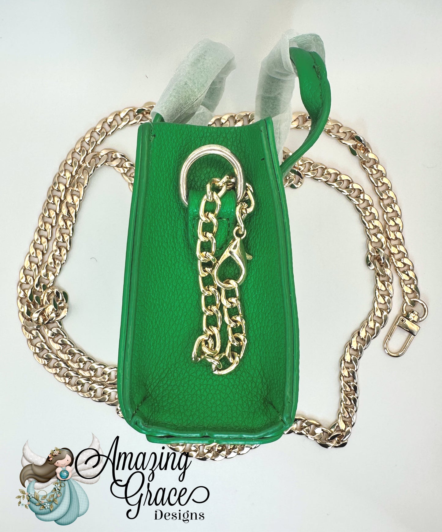 Miniature Green Crossbody Tote with Gold Chain