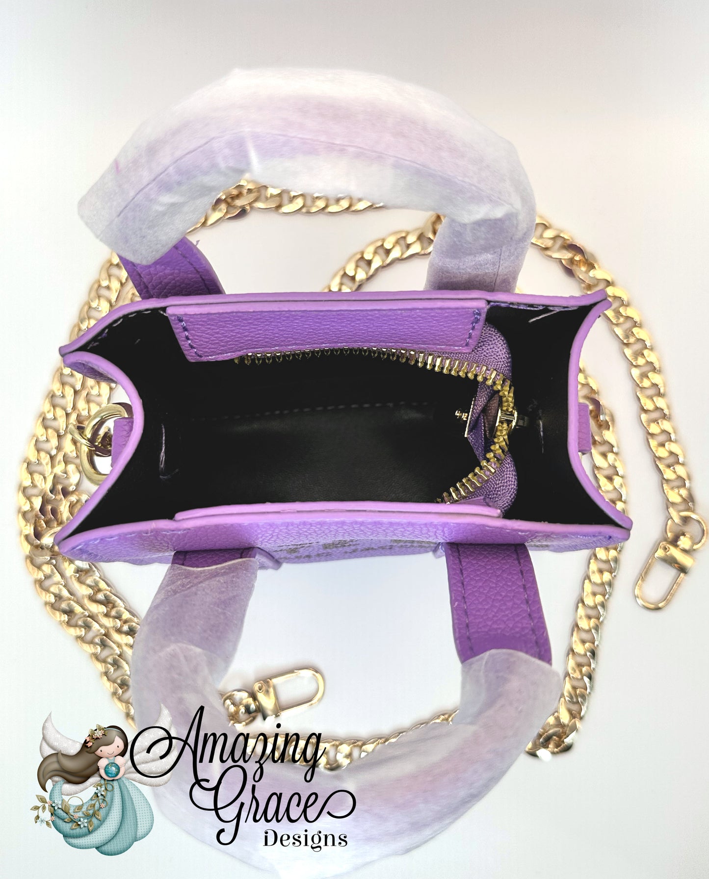 Petite Lilac Tote Bag with Removable Gold Chain