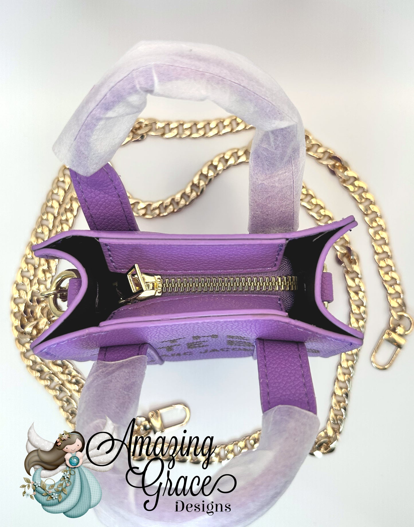 Petite Lilac Tote Bag with Removable Gold Chain