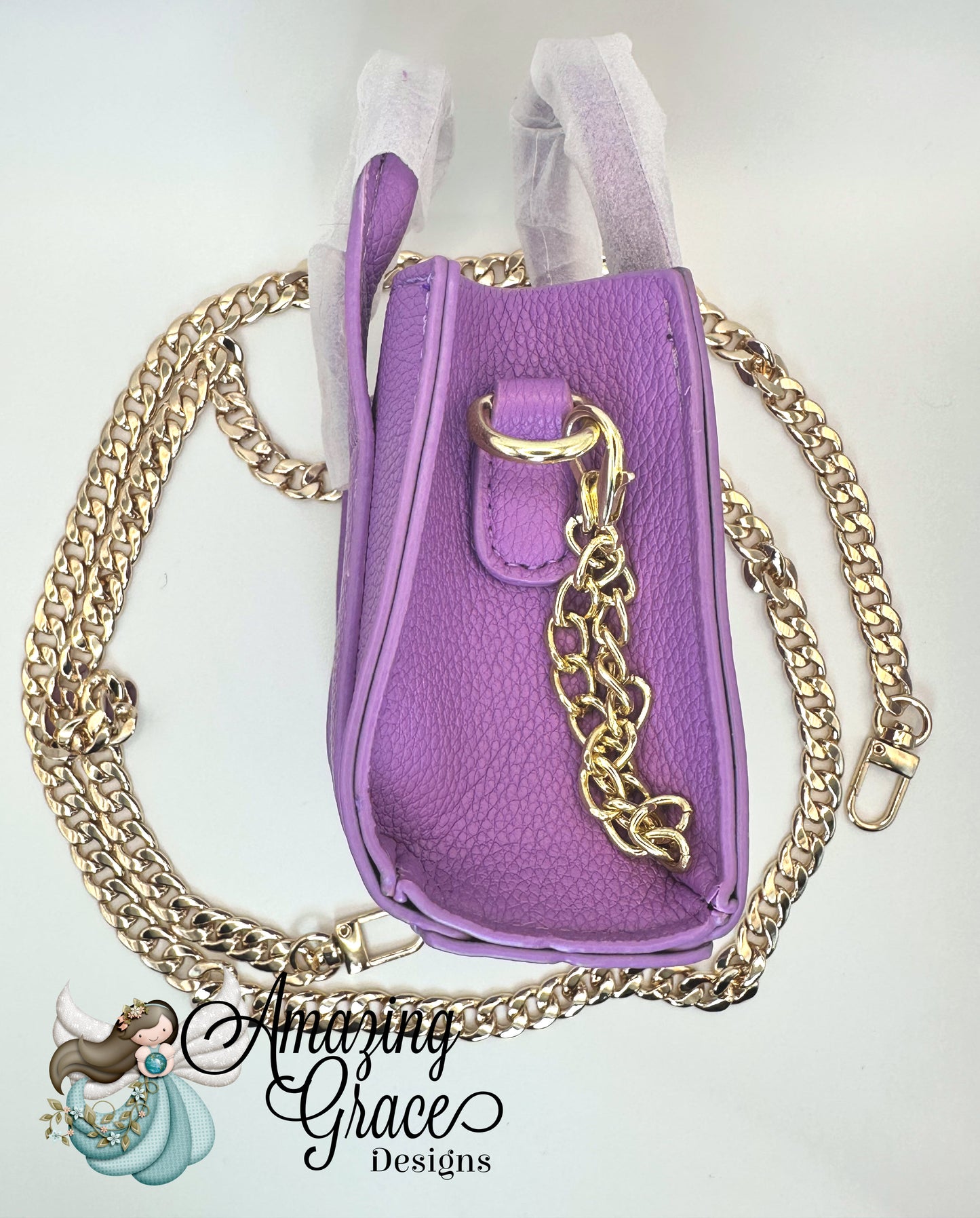 Petite Lilac Tote Bag with Removable Gold Chain