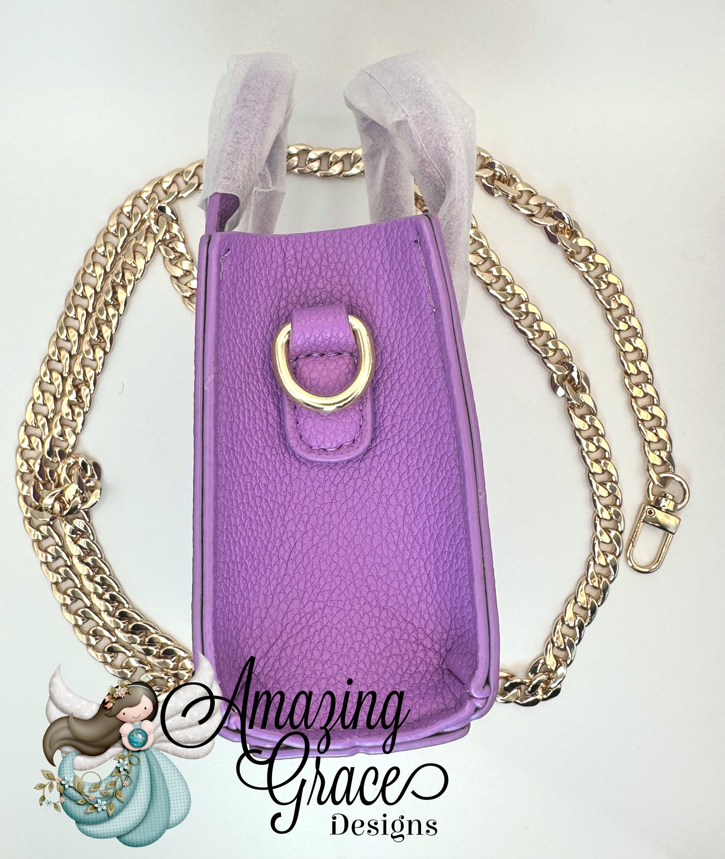 Petite Lilac Tote Bag with Removable Gold Chain