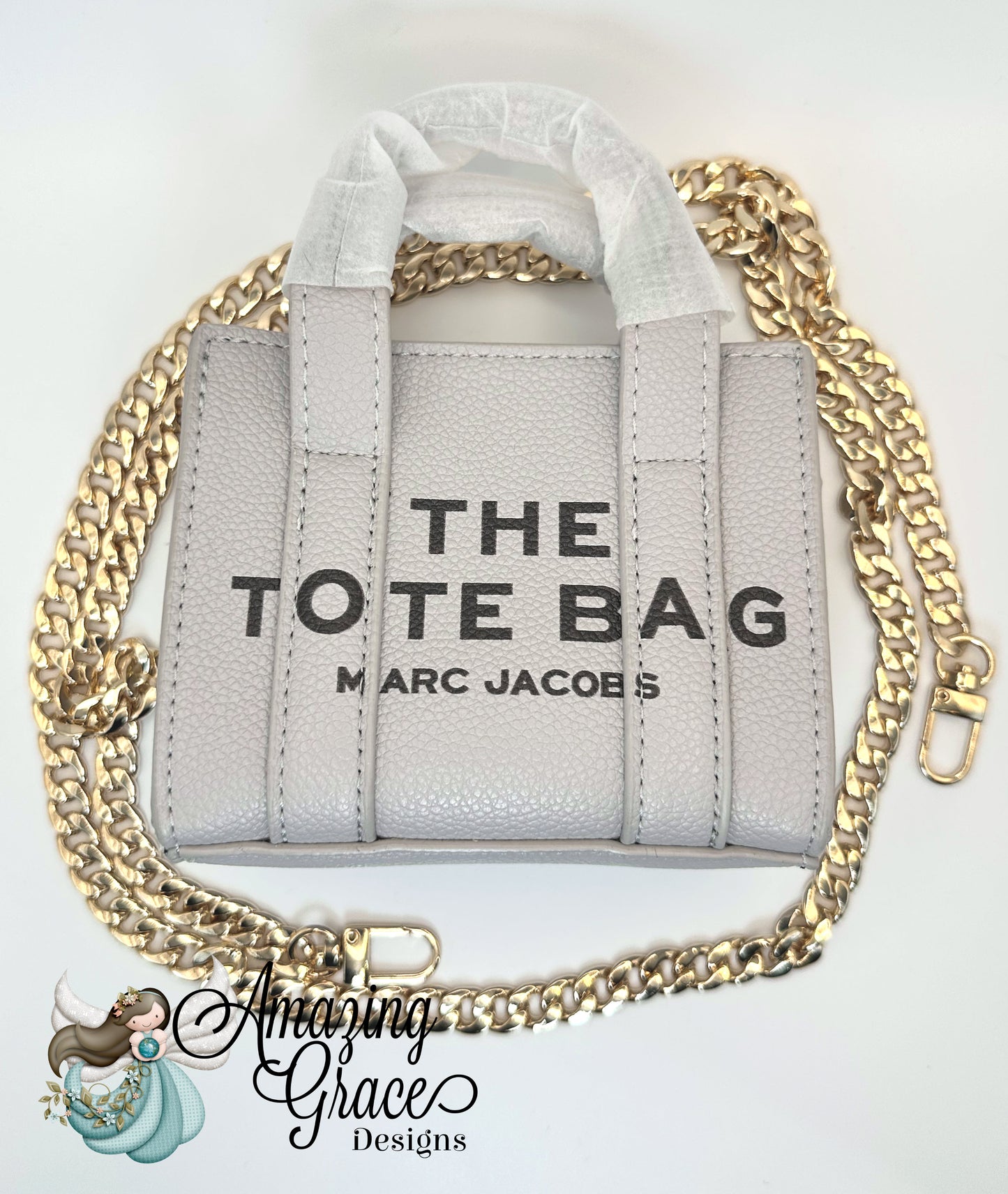Chic Grey Mini Tote with Detachable Gold Chain