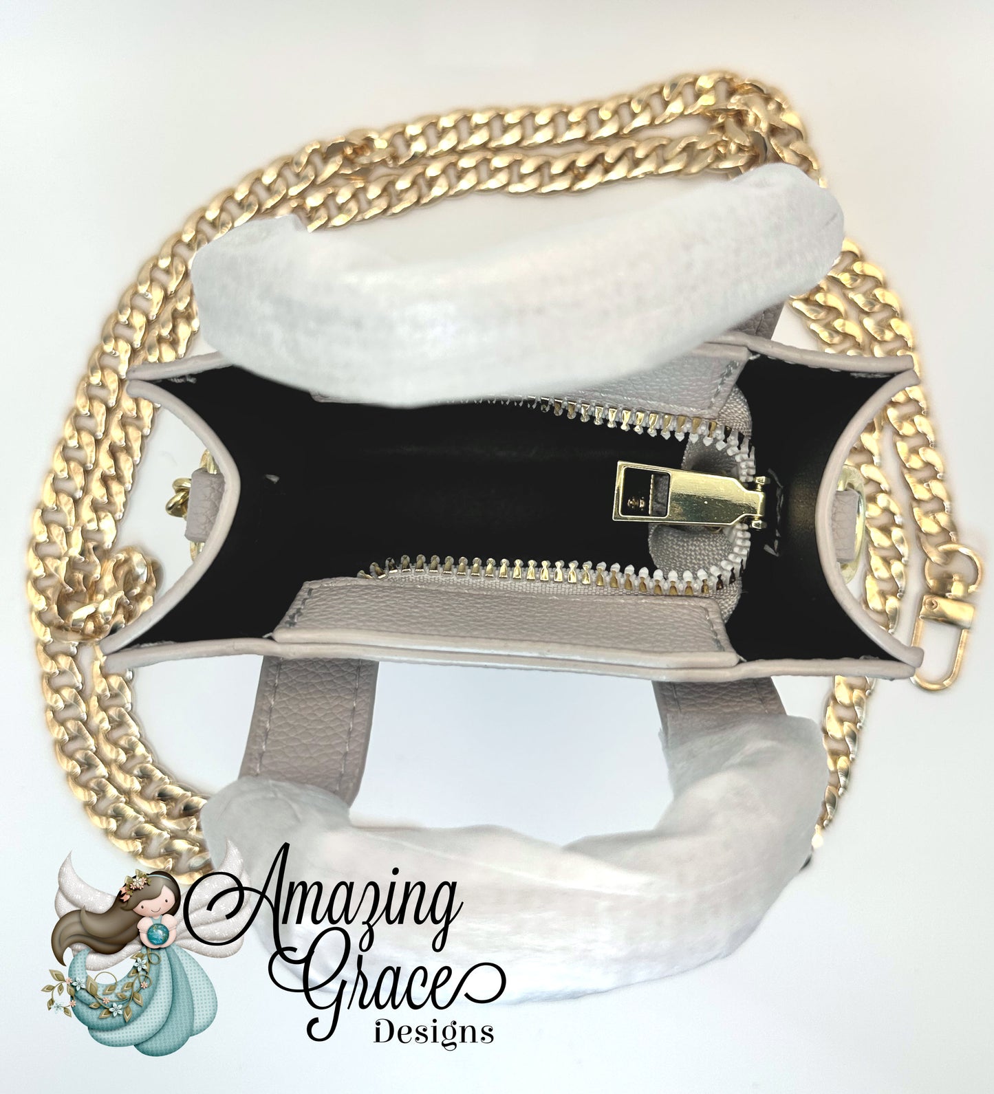 Chic Grey Mini Tote with Detachable Gold Chain
