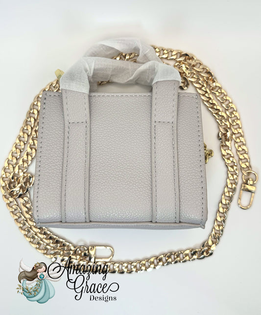 Chic Grey Mini Tote with Detachable Gold Chain