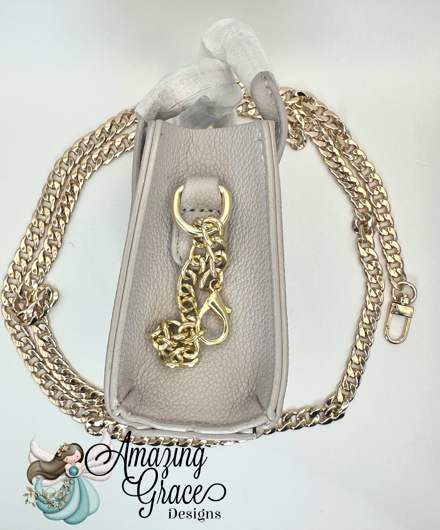 Chic Grey Mini Tote with Detachable Gold Chain