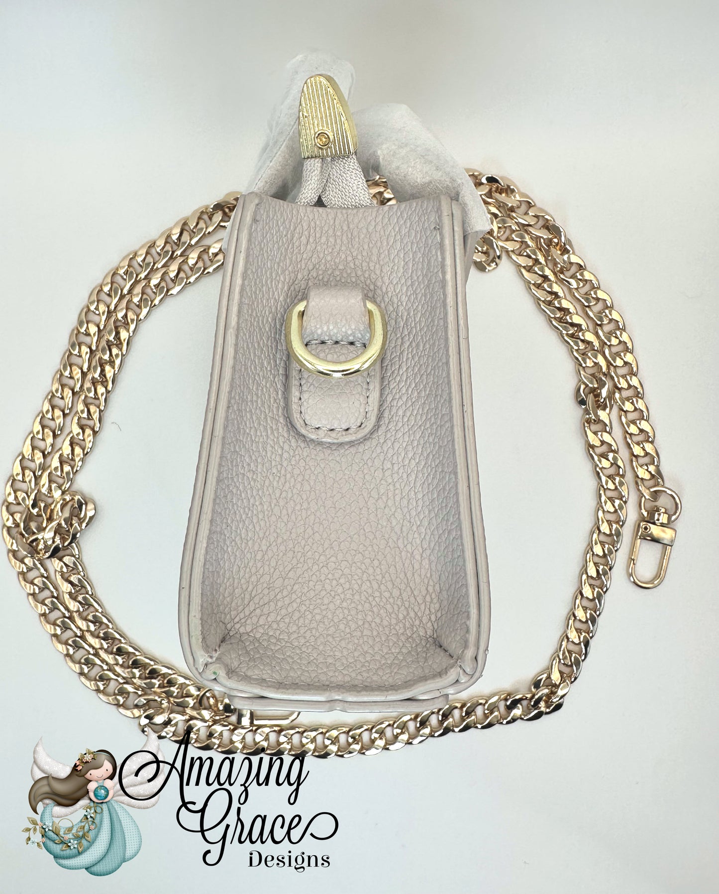 Chic Grey Mini Tote with Detachable Gold Chain