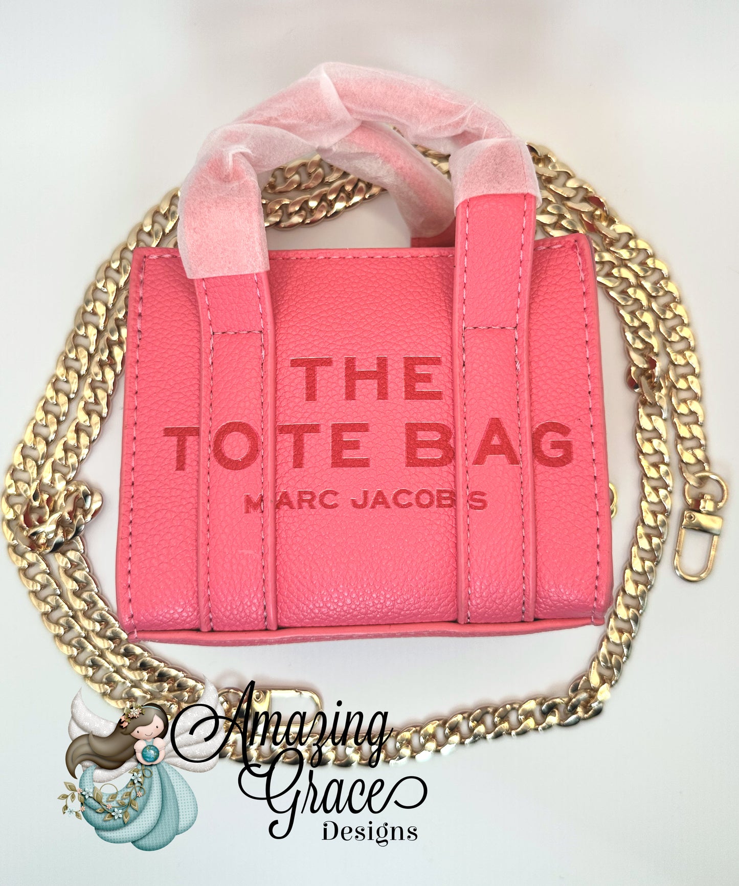 Vibrant Pink Miniature Tote with Gold Chain