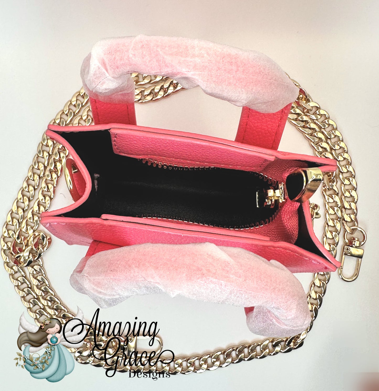 Vibrant Pink Miniature Tote with Gold Chain