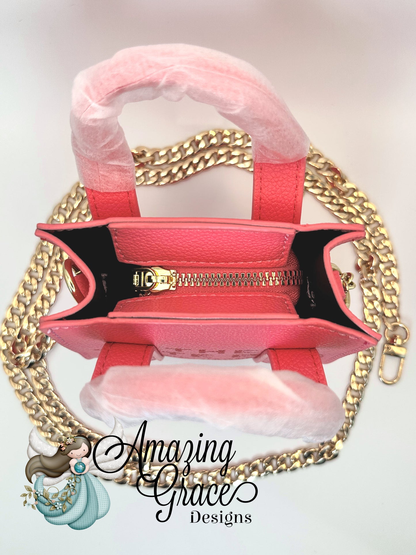 Vibrant Pink Miniature Tote with Gold Chain
