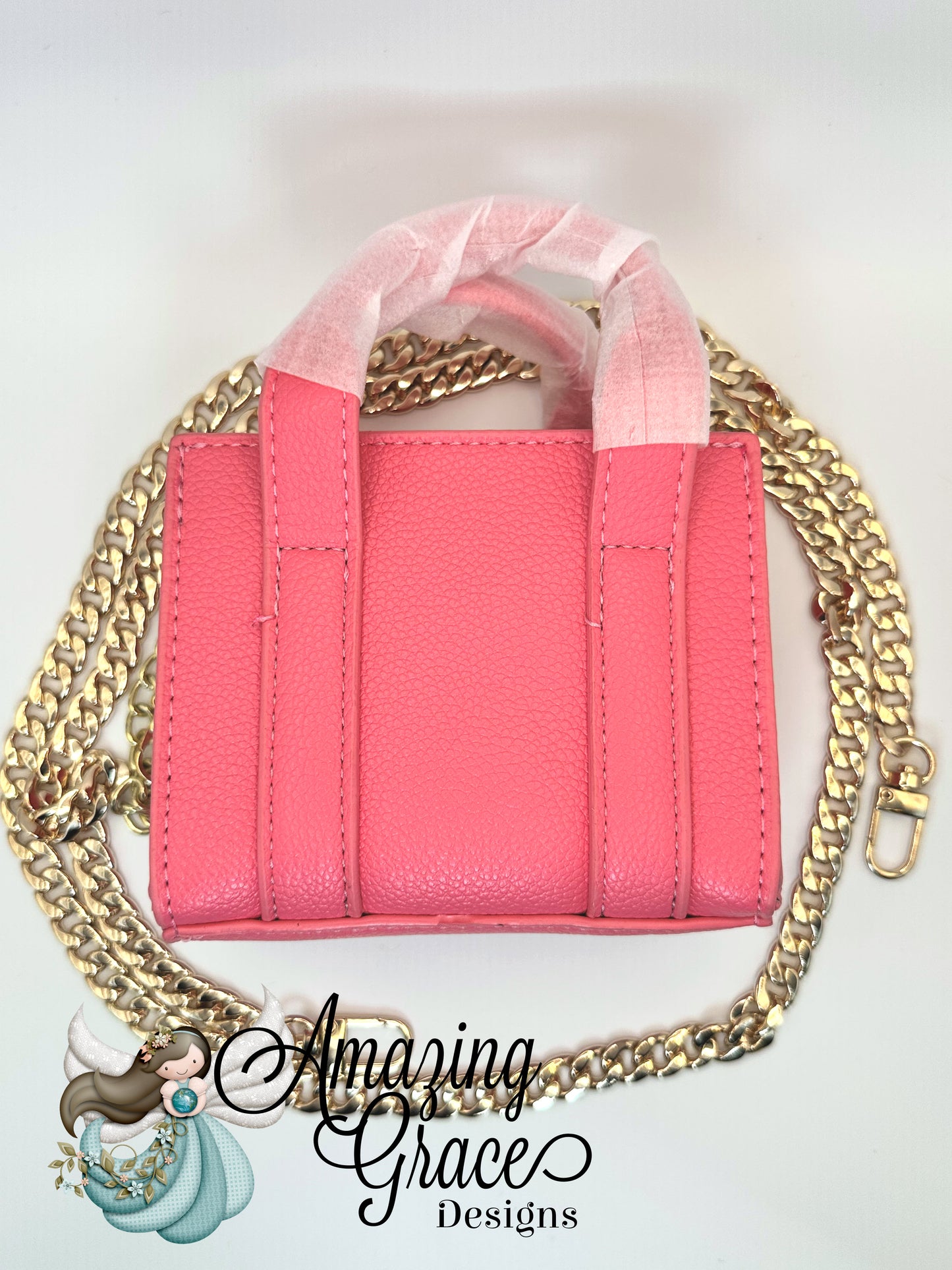 Vibrant Pink Miniature Tote with Gold Chain