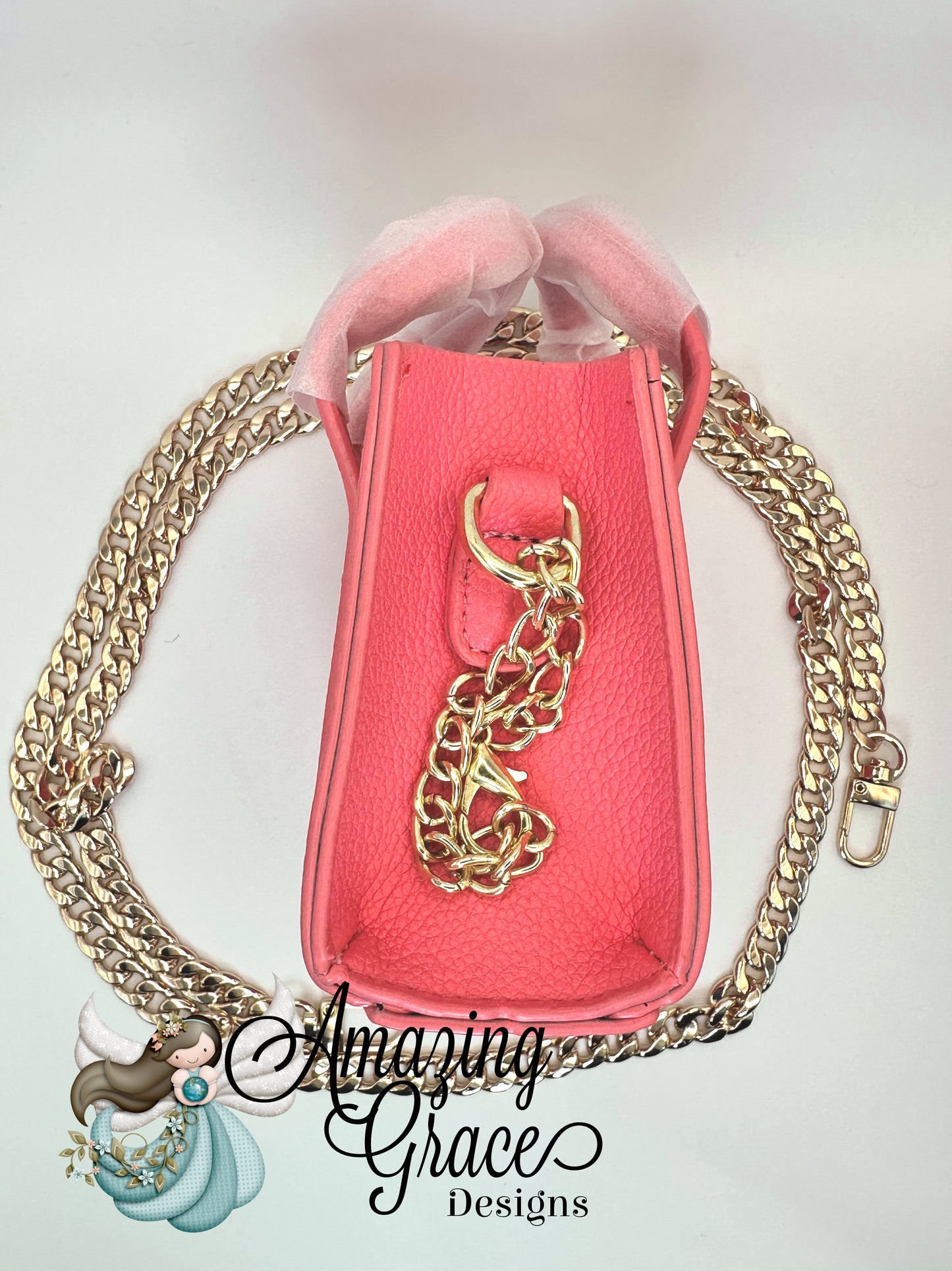 Vibrant Pink Miniature Tote with Gold Chain