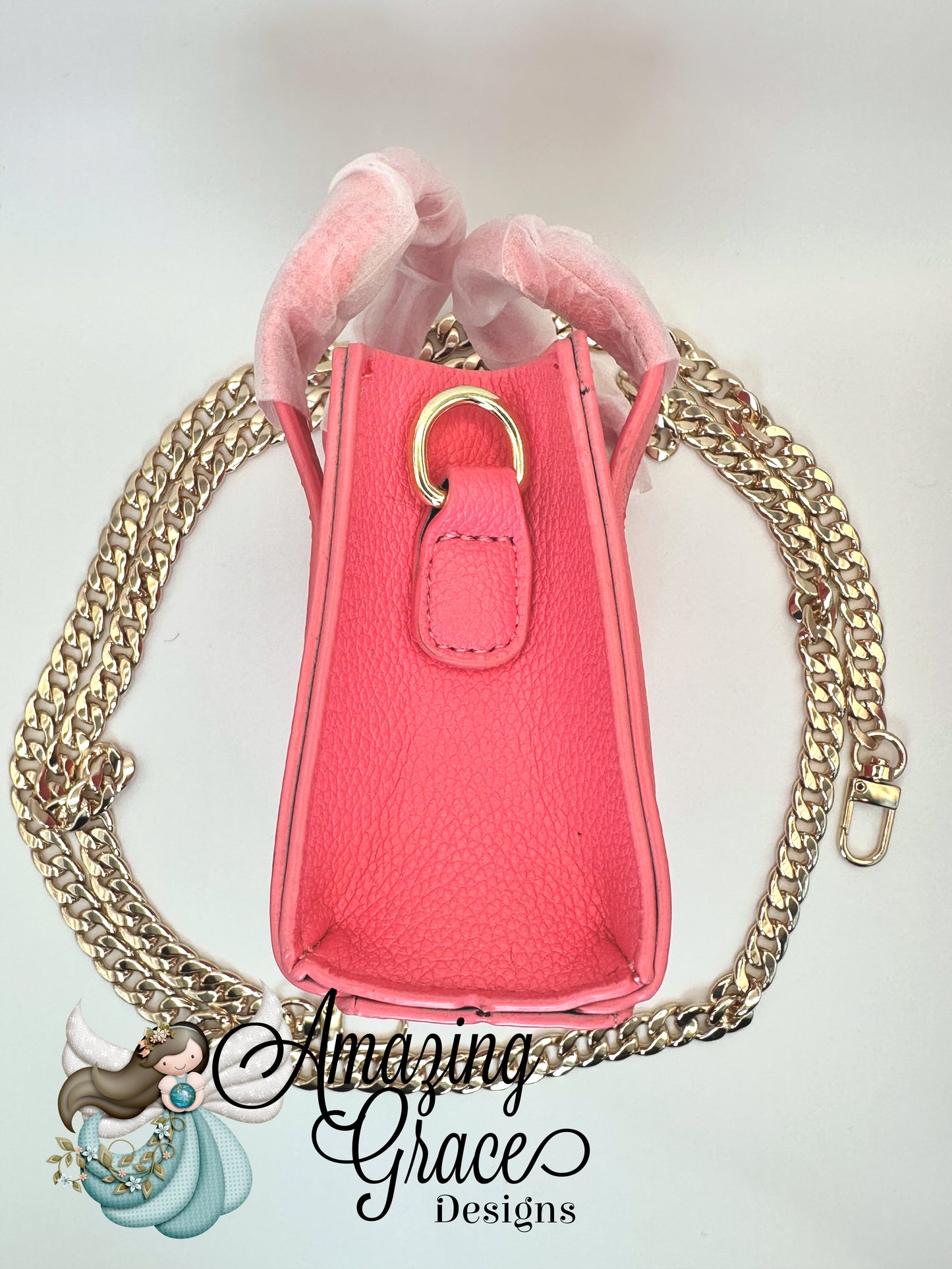 Vibrant Pink Miniature Tote with Gold Chain
